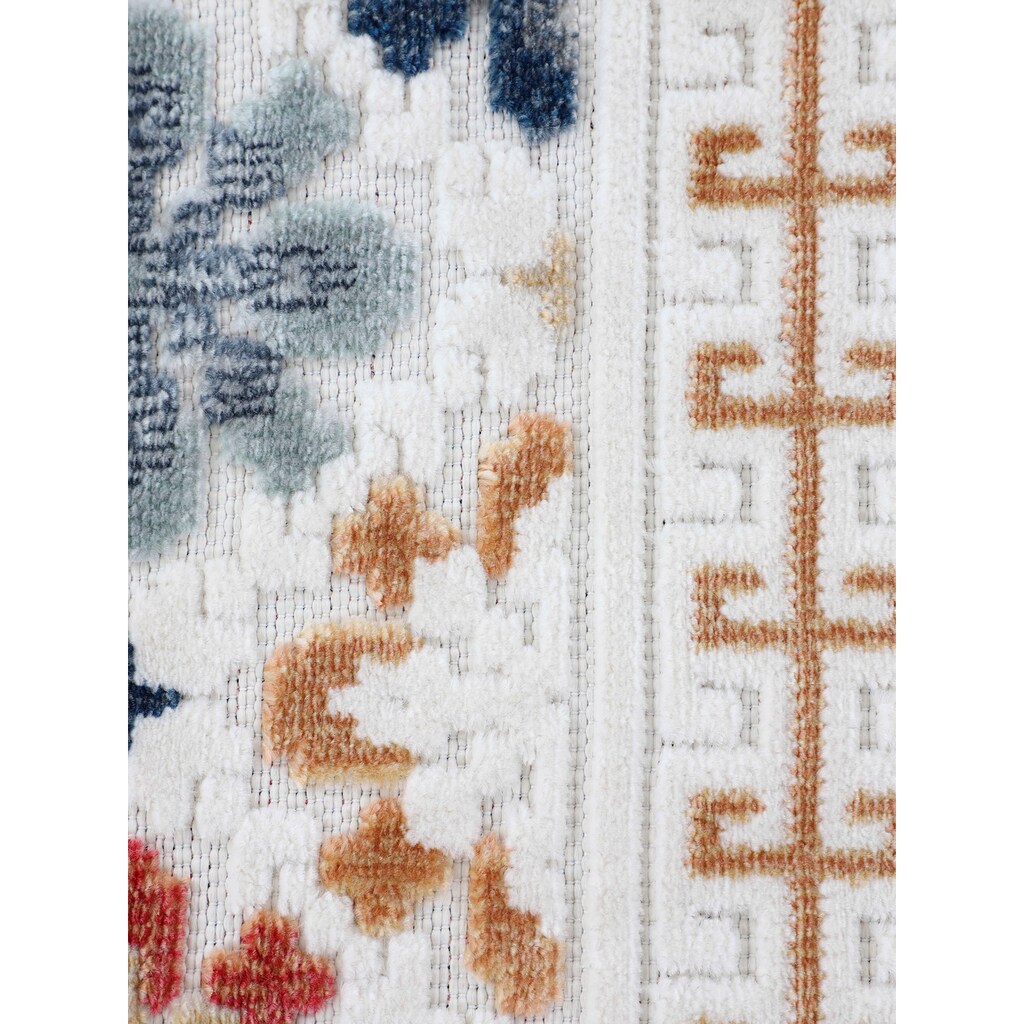 carpetfine Teppich »Deja 103«, rund, robustes Flachgewebe, Motiv- Floral Palmenblätter, Hoch-Tief Effekt
