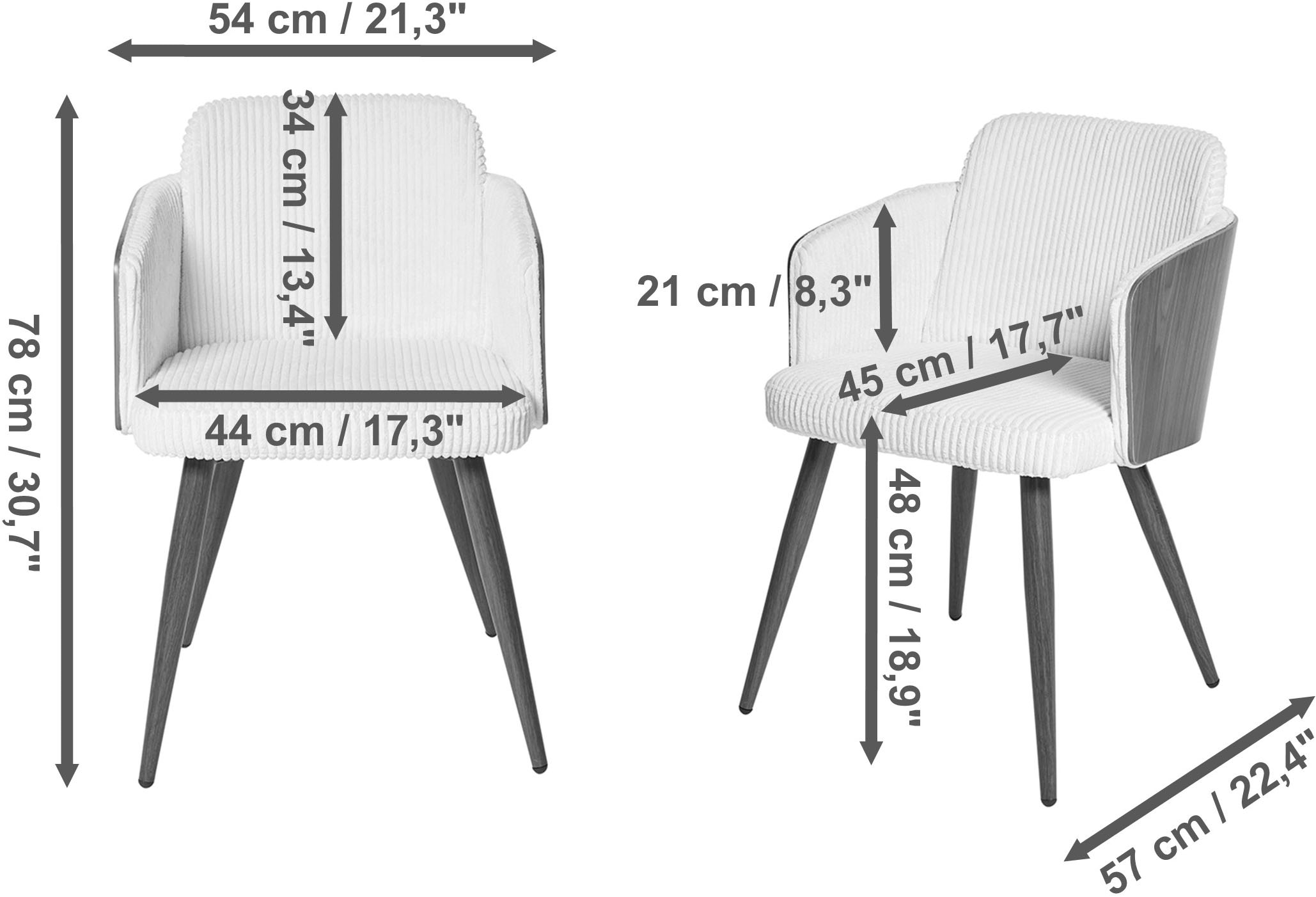 Jahnke Chaise à coque »CHIC SIT DUO« (Ensemble) 2 cuisdesign élégant, dossier en bois massif, accoudoirs, structure métal aspect bois