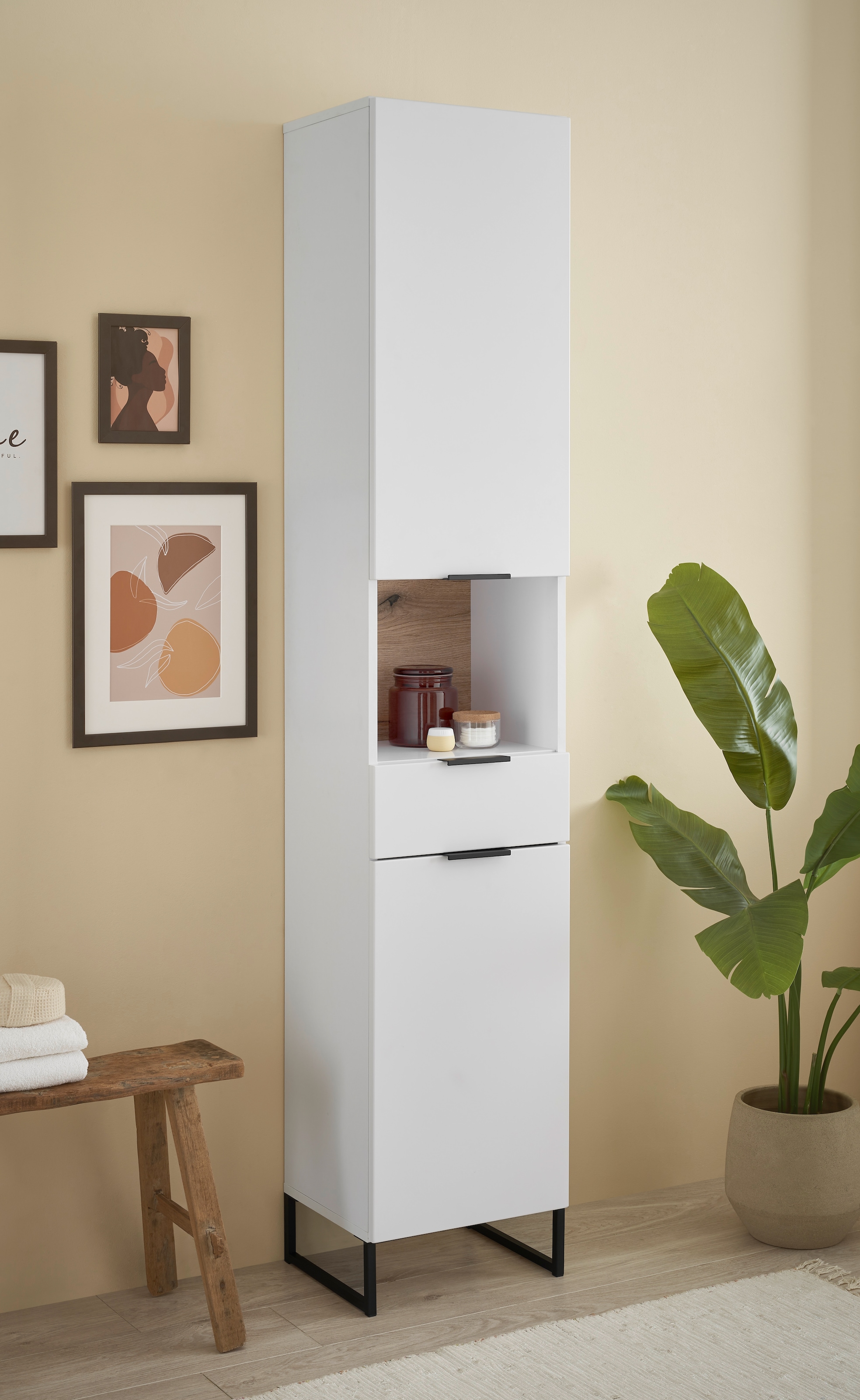 BASIC by Balculina Armoire haute »Denver Hochschrank, Badezimmerschrank BxHxT 38x195x32« 1 cuis tlg. Largeur 38 cm, porte montable G/D, Softclose