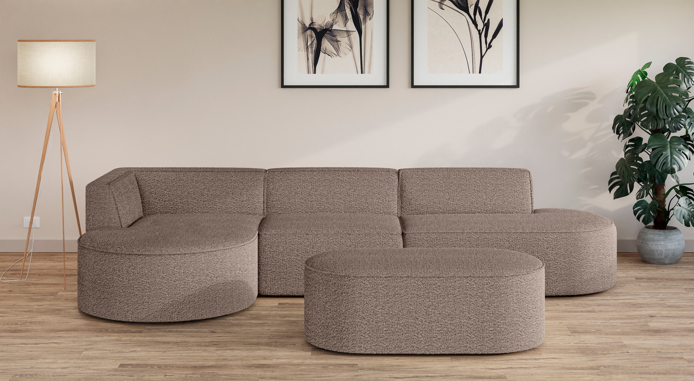 andas Ecksofa »Ecksofa EIVIND mit Ottomane rechts/links, Masse: B/H/T 343/159/72 cm«, L-Form mit Wellenunterfederung, auch in Feincord und Bouclé