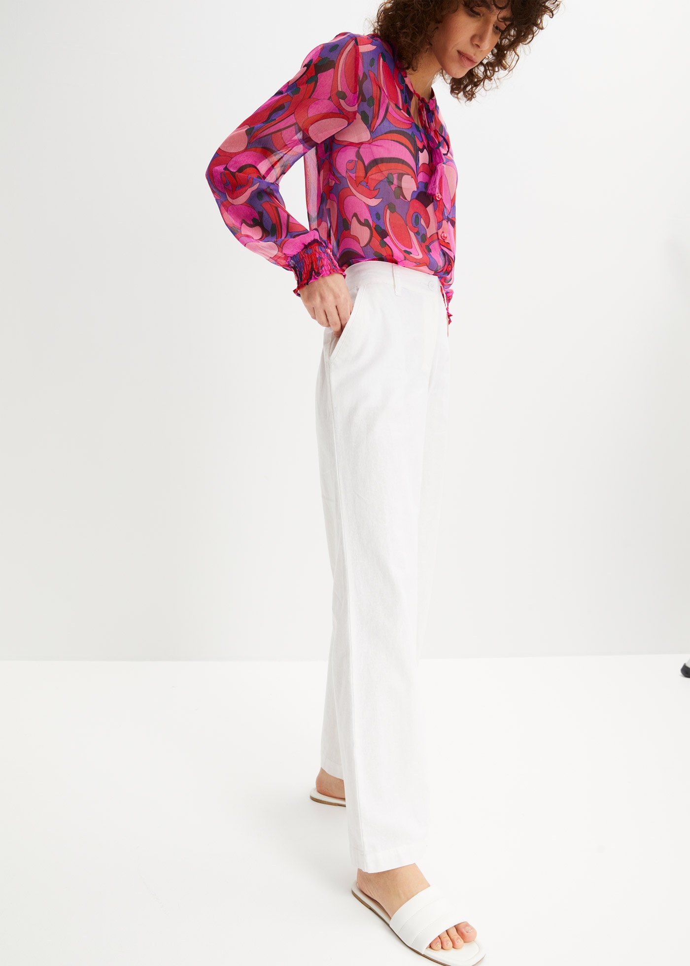 bonprix Pantalon en lin  mélange lin-coton, coupe loose fit, hauteur de taille confortable