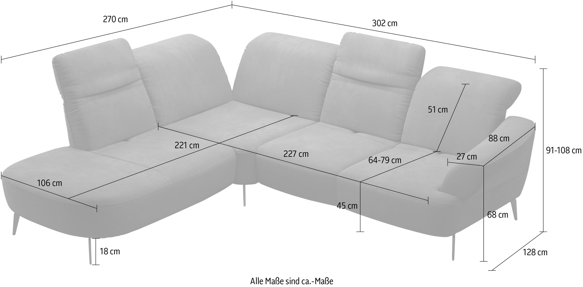 sit&more Ecksofa »Dance, L-Form, inkl. Sitztiefenverstellung«, inkl. Click&Seat, optional mit Kopfteilverstellung