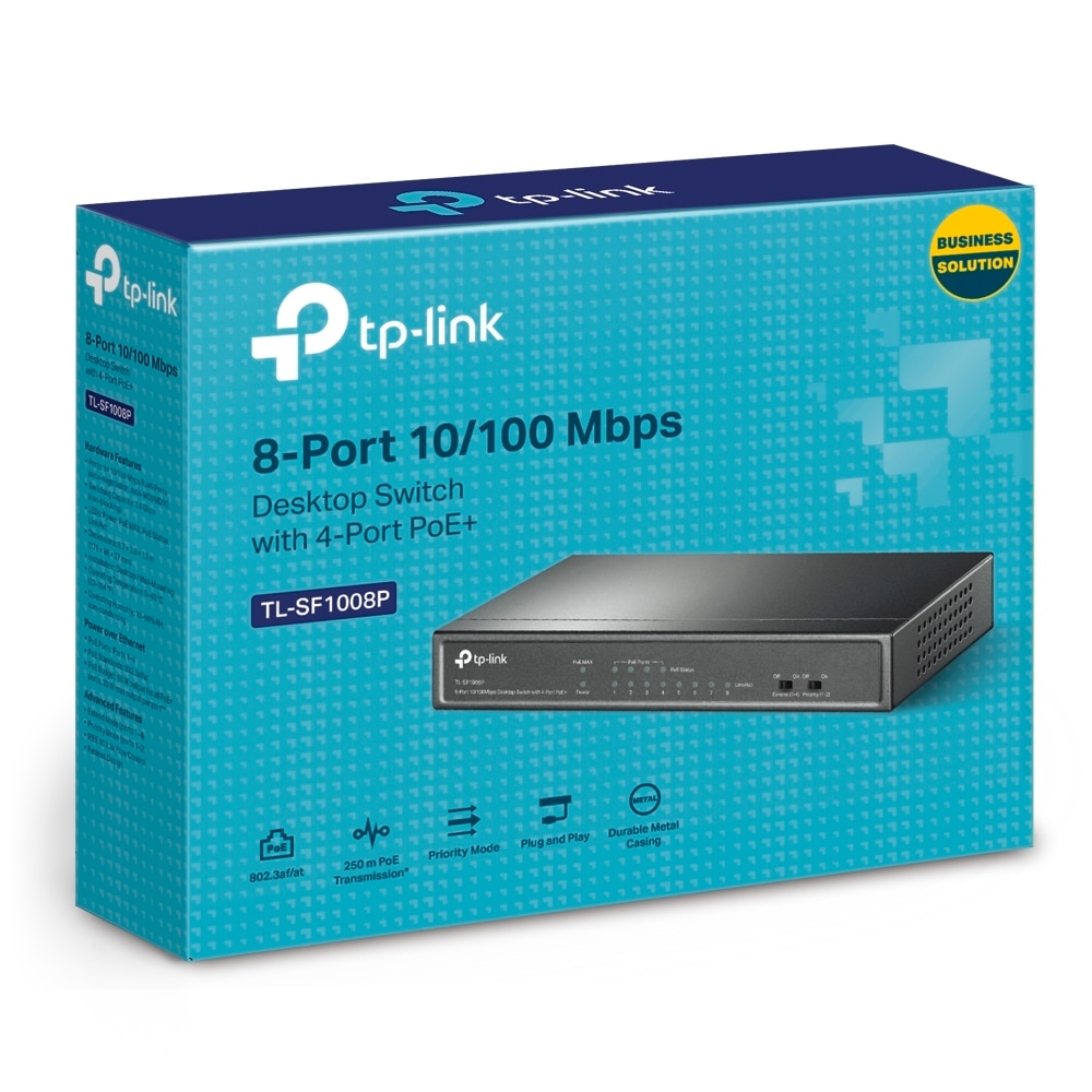 TP-Link Netzwerk-Switch »TL-SF1008P 8-Port 10/100MBit Desktop Switch 4x PoE«