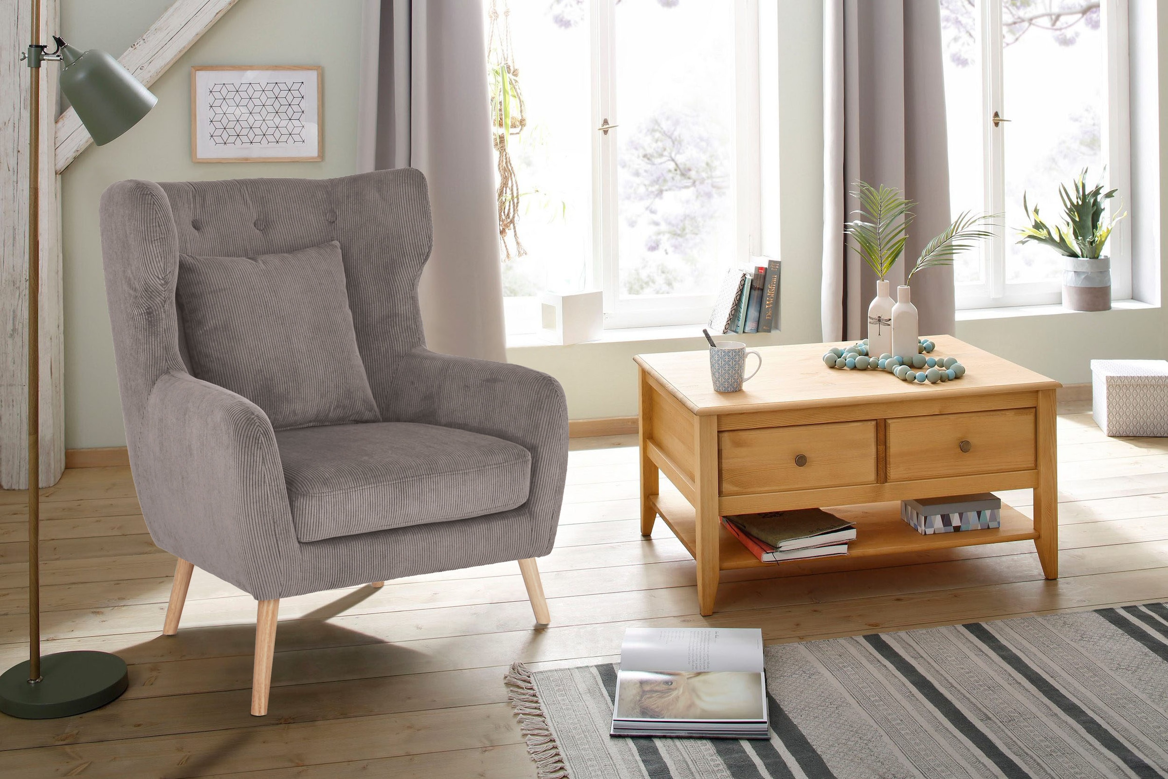 Home affaire Ohrensessel »Yamuna«, mit Sitzpolsterung, Gestell und Füsse aus Massivholz, Sitzhöhe 47 cm