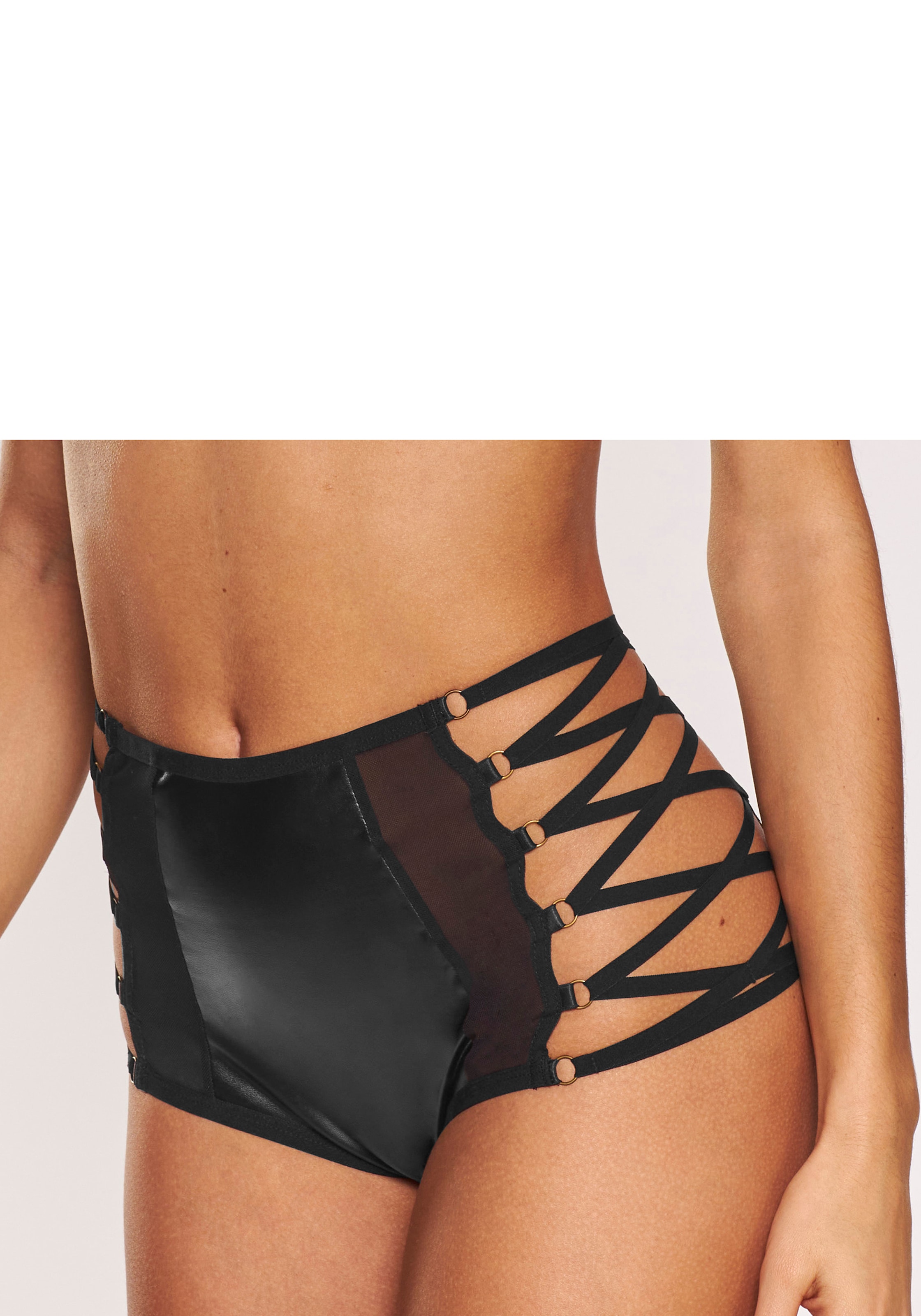 Image of petite fleur gold High-Waist-Slip aus Lederimitat mit aufregenden Bänderdetails, Reizwäsche