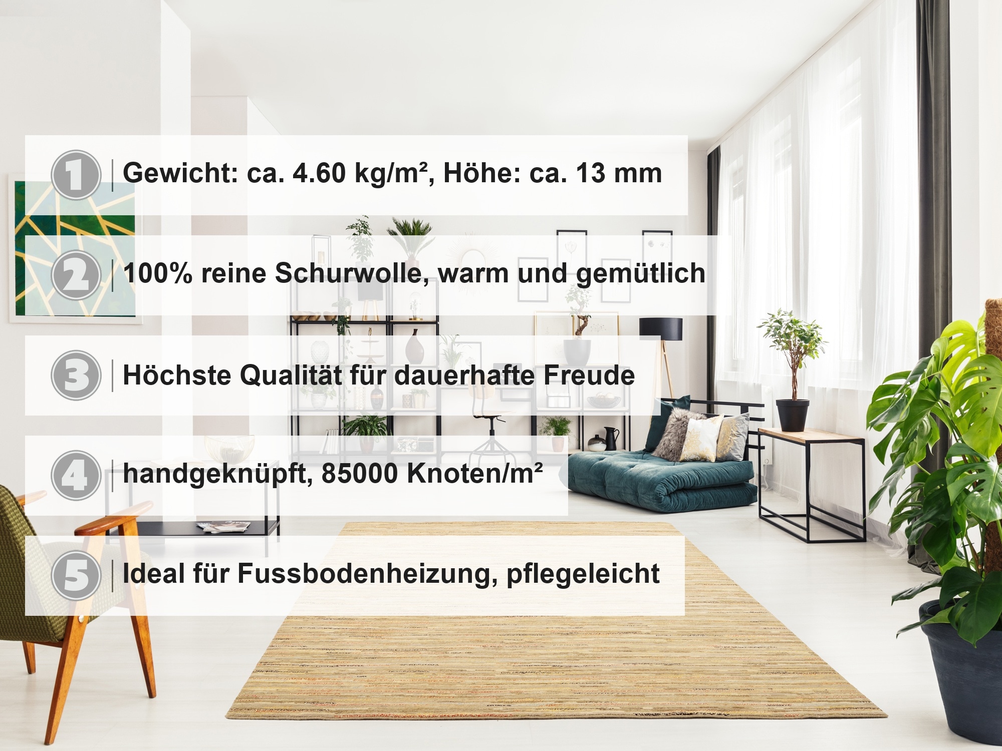 OCI DIE TEPPICHMARKE Tapis d'Orient »HIMALI  LINEA« Rectangulaire 5 mm Höhe 100% laine, noué main, haute qualité avec fines franges, pièce unique