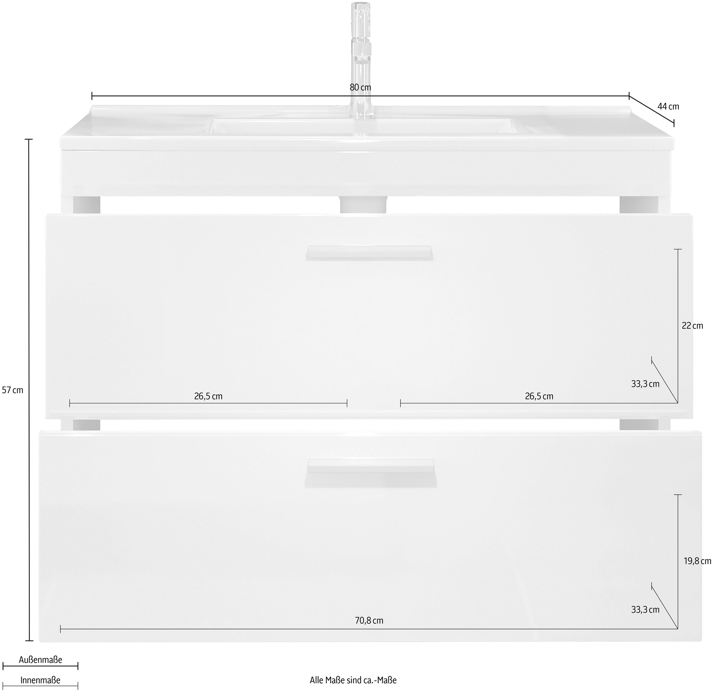 welltime Waschbeckenunterschrank »Dormoletto« Hänge-Waschbeckenunterschrank m. Becken - (B/T/H) 81/47/59 cm