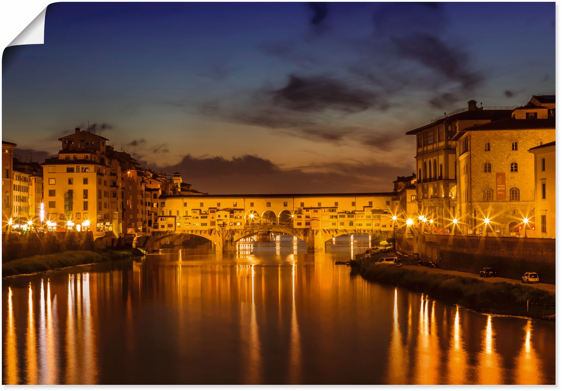 Image of Artland Wandbild »FLORENZ Ponte Vecchio am Abend«, Florenz, (1 St.), in vielen Grössen & Produktarten - Alubild / Outdoorbild für den Aussenbereich, Leinwandbild, Poster, Wandaufkleber / Wandtattoo auch für Badezimmer geeignet bei Ackermann Versand Schwei