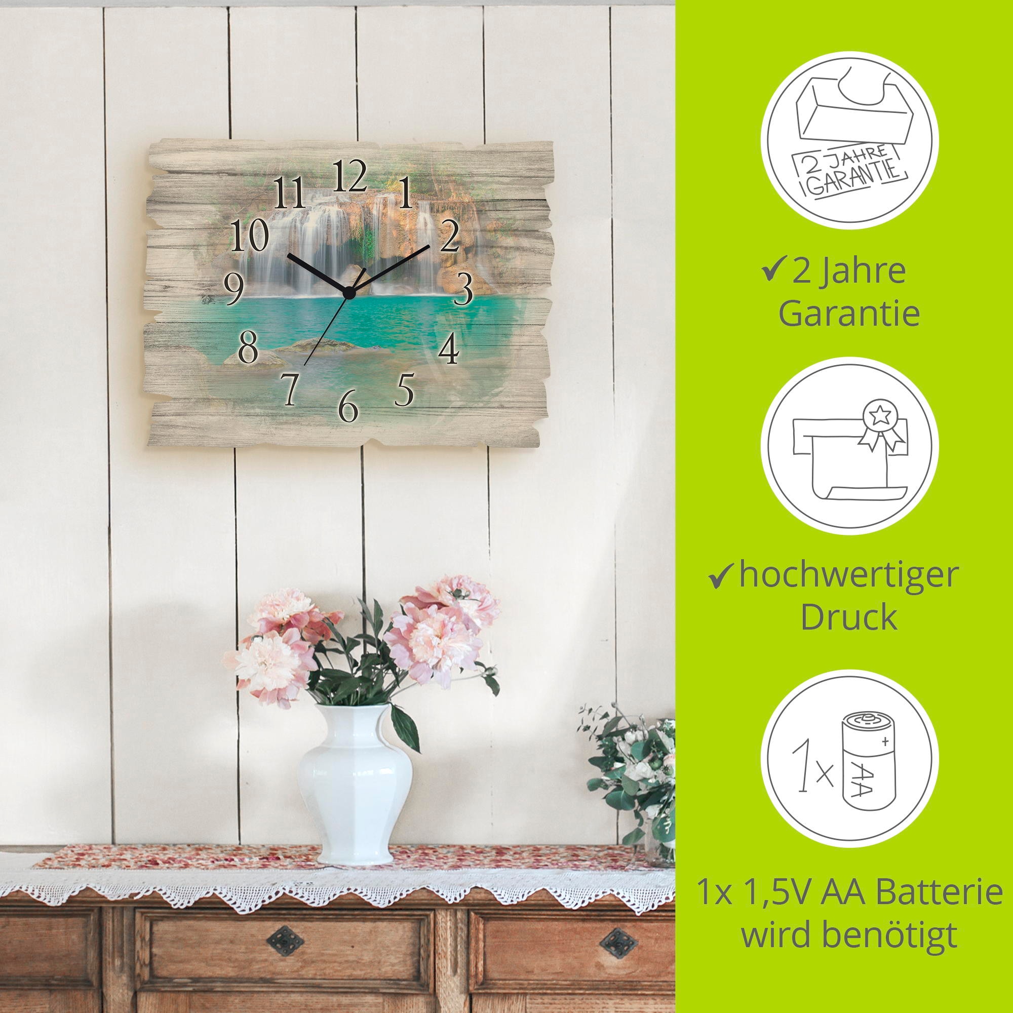 Artland Wanduhr »Wasserfall im Wald National Park« wahlweise mit  Quarz- oder Funkuhrwerk, lautlos ohne Tickgeräusche