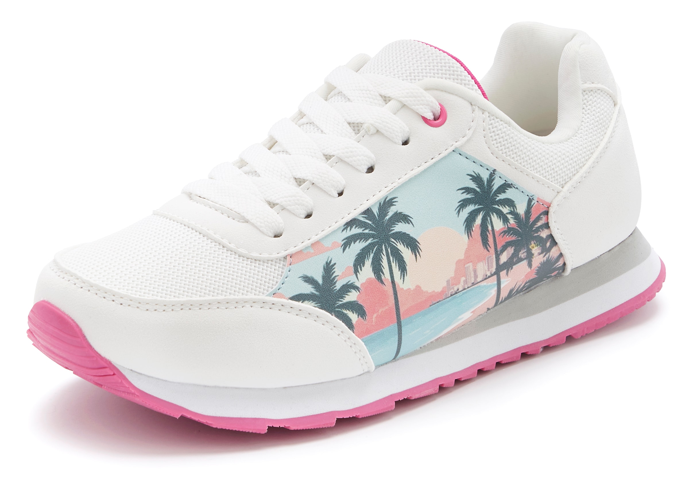 LASCANA Sneaker »Freizeitschuh, Schnürhalbschuh,«  NEU mit raffiniertem Städte-Druck und herausnehmbarer Innensohle
