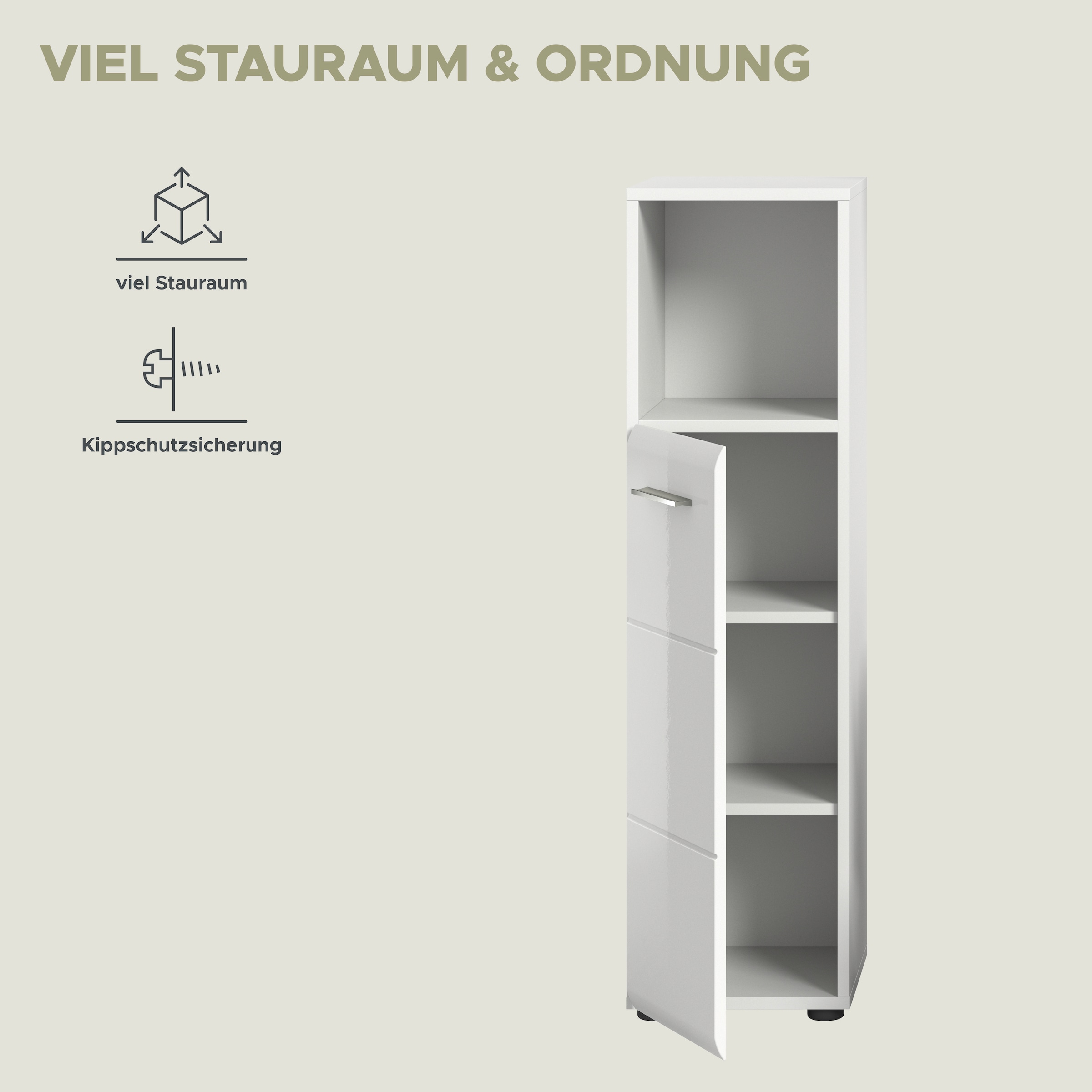 INOSIGN Midischrank »FLORENZ, TOPSELLER!, Höhe 110 cm, 1 Tür, 2 Fachböden, 1 offenes Fach«, Türanschlag wechselbar, hochwertige MDF Front, Badschrank, Bad