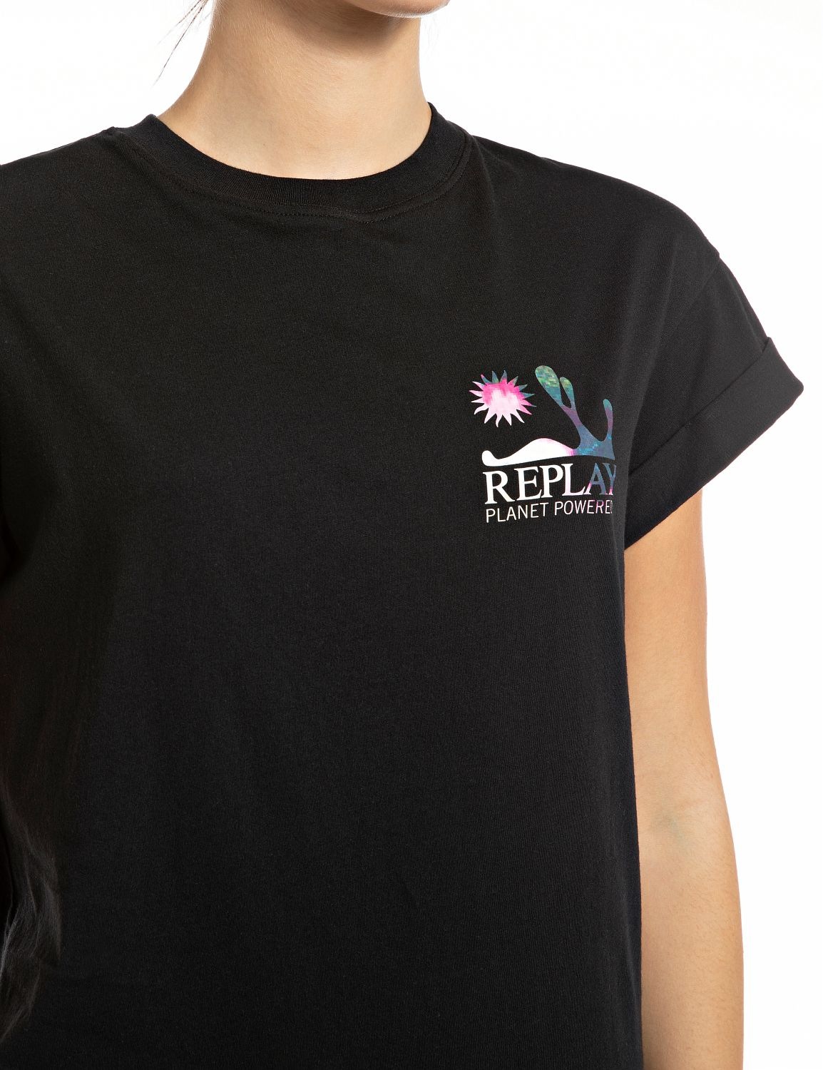 Replay T-Shirt, mit umgeschlagenen Ärmeln