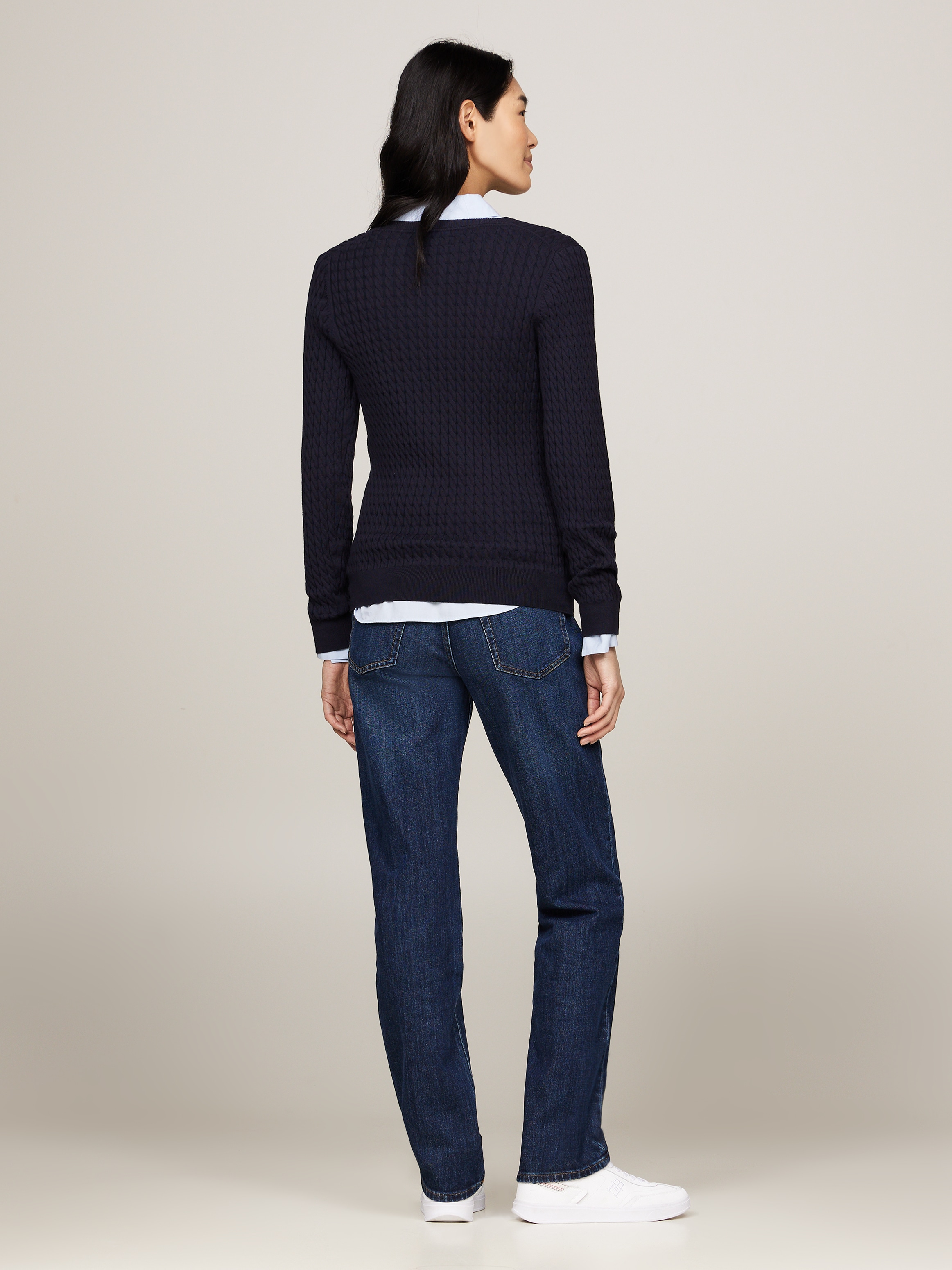 Tommy Hilfiger Strickpullover »CO CABLE V-NK SWEATER«, mit Zopfmuster