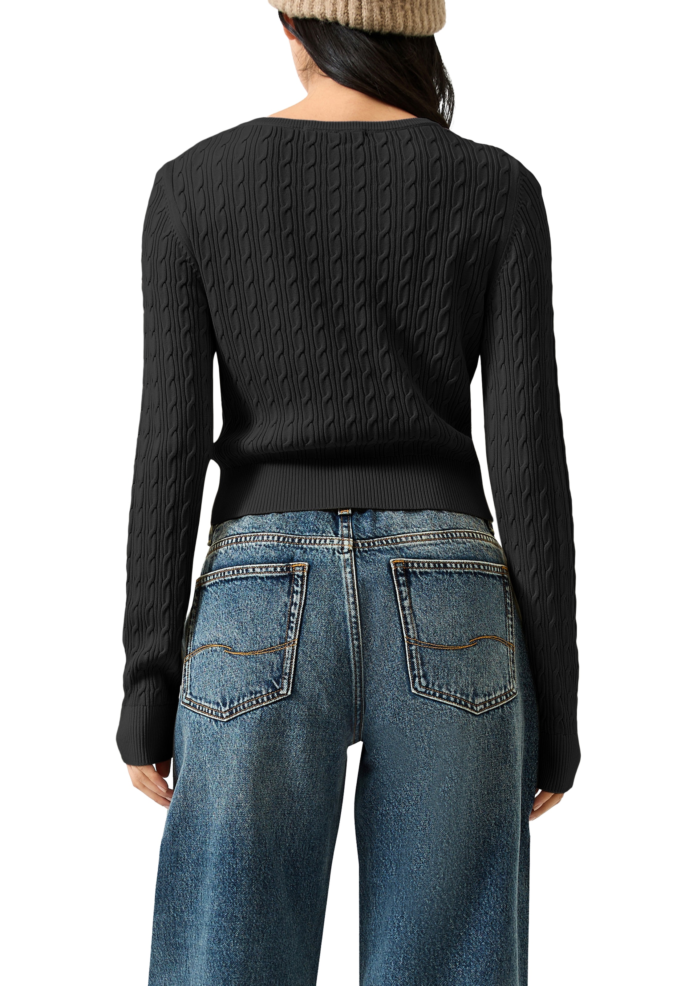 QS Strickshirt Langarmshirt mit Zopfmuster / Viskosemix