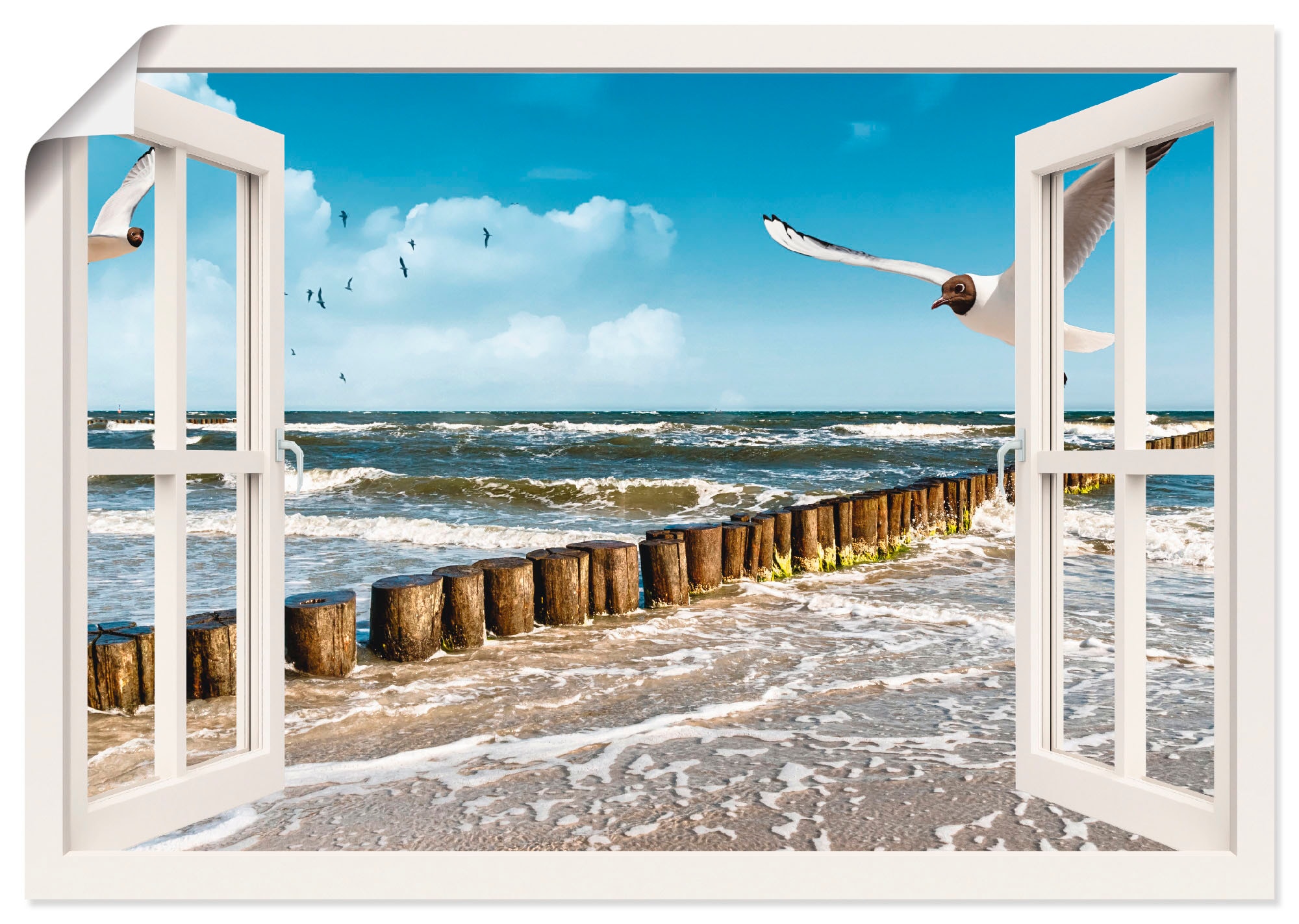 versch. Wandaufkleber Artland oder in jetzt Fensterblick, (1 - Poster »Fensterblick Grössen als kaufen Ostsee«, Wandbild St.), Leinwandbild,