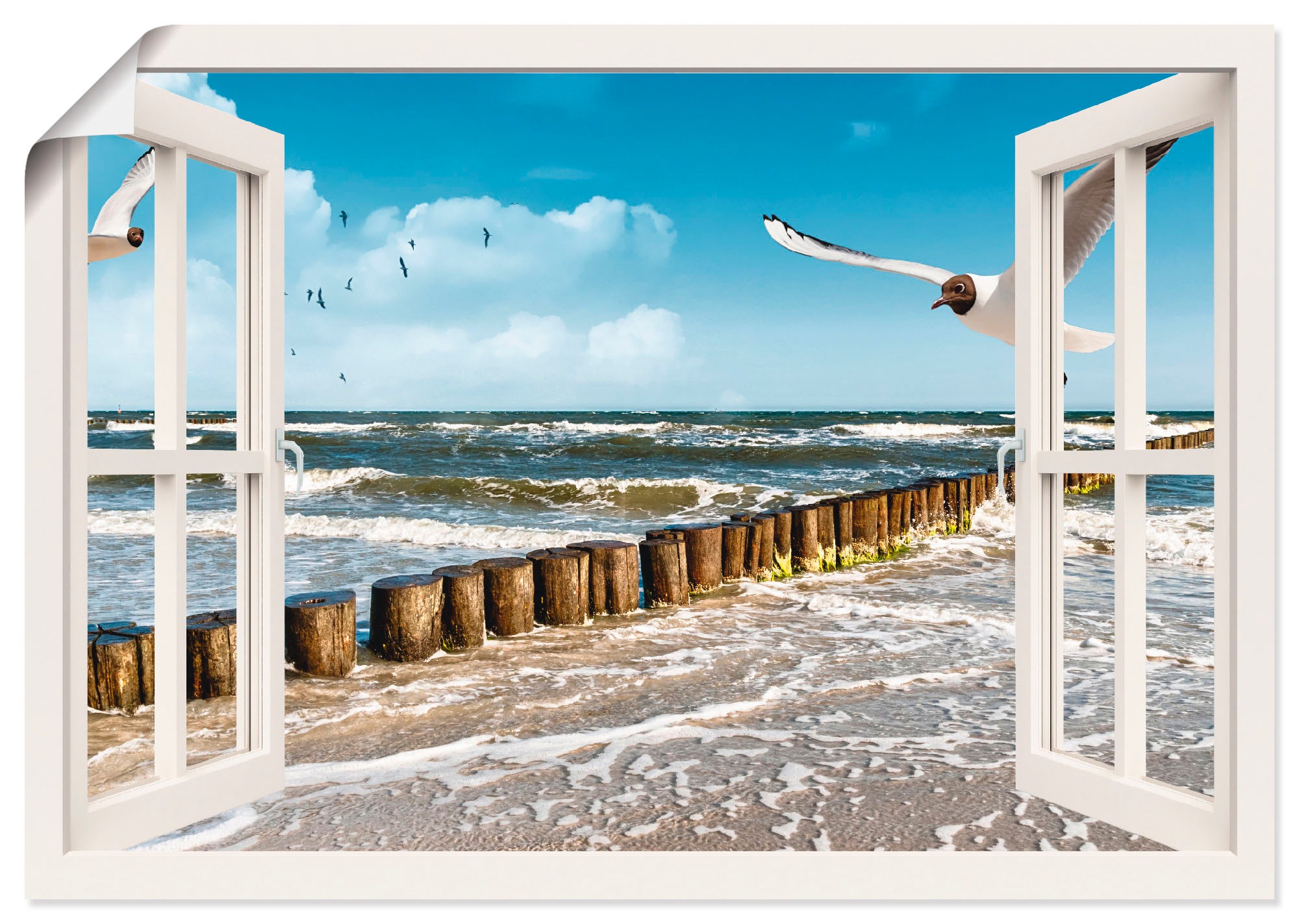 Image of Artland Wandbild »Fensterblick - Ostsee«, Fensterblick, (1 St.), in vielen Grössen & Produktarten -Leinwandbild, Poster, Wandaufkleber / Wandtattoo auch für Badezimmer geeignet bei Ackermann Versand Schweiz