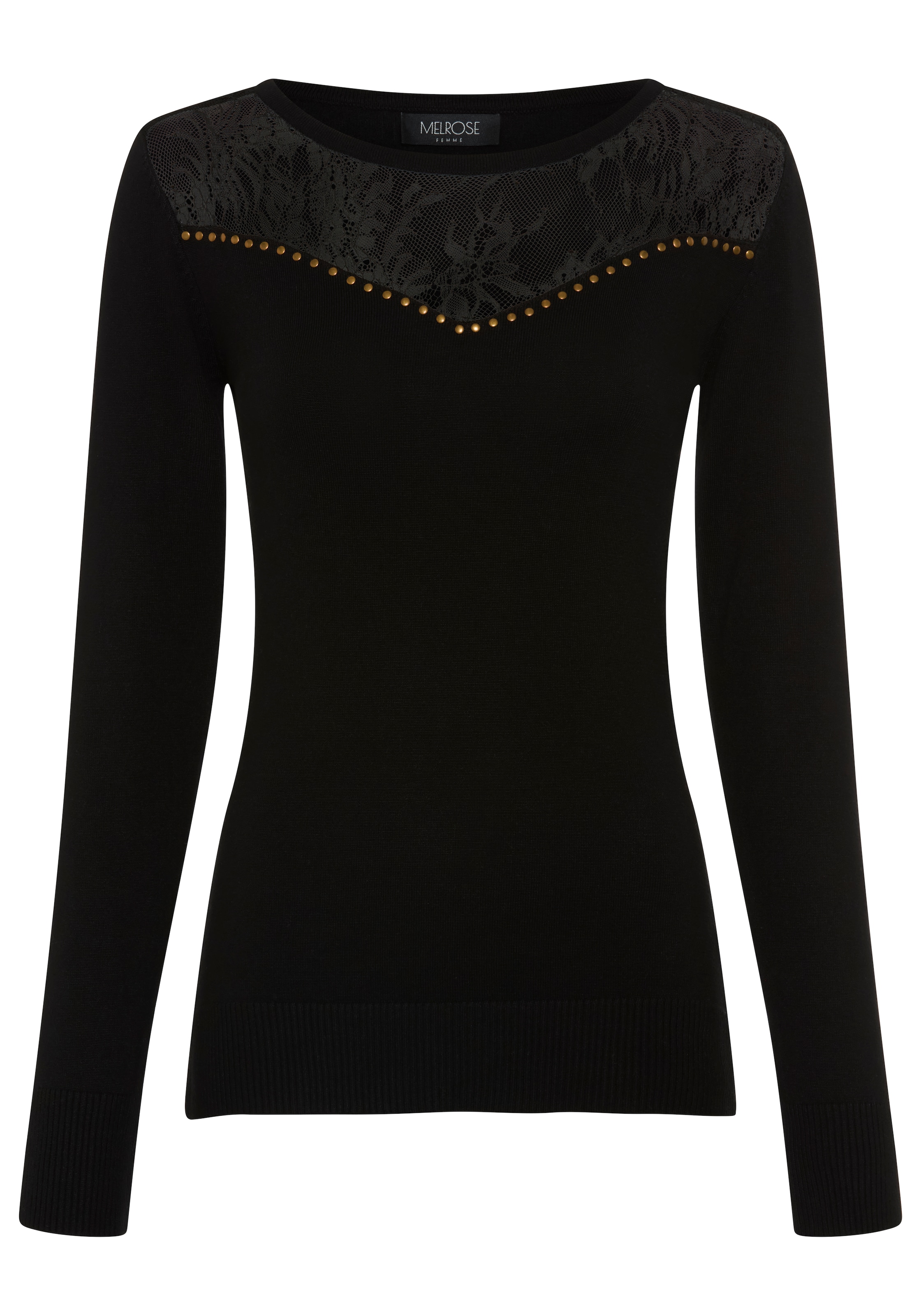 Melrose Pull à col rond avec dentelle et détails cloutés