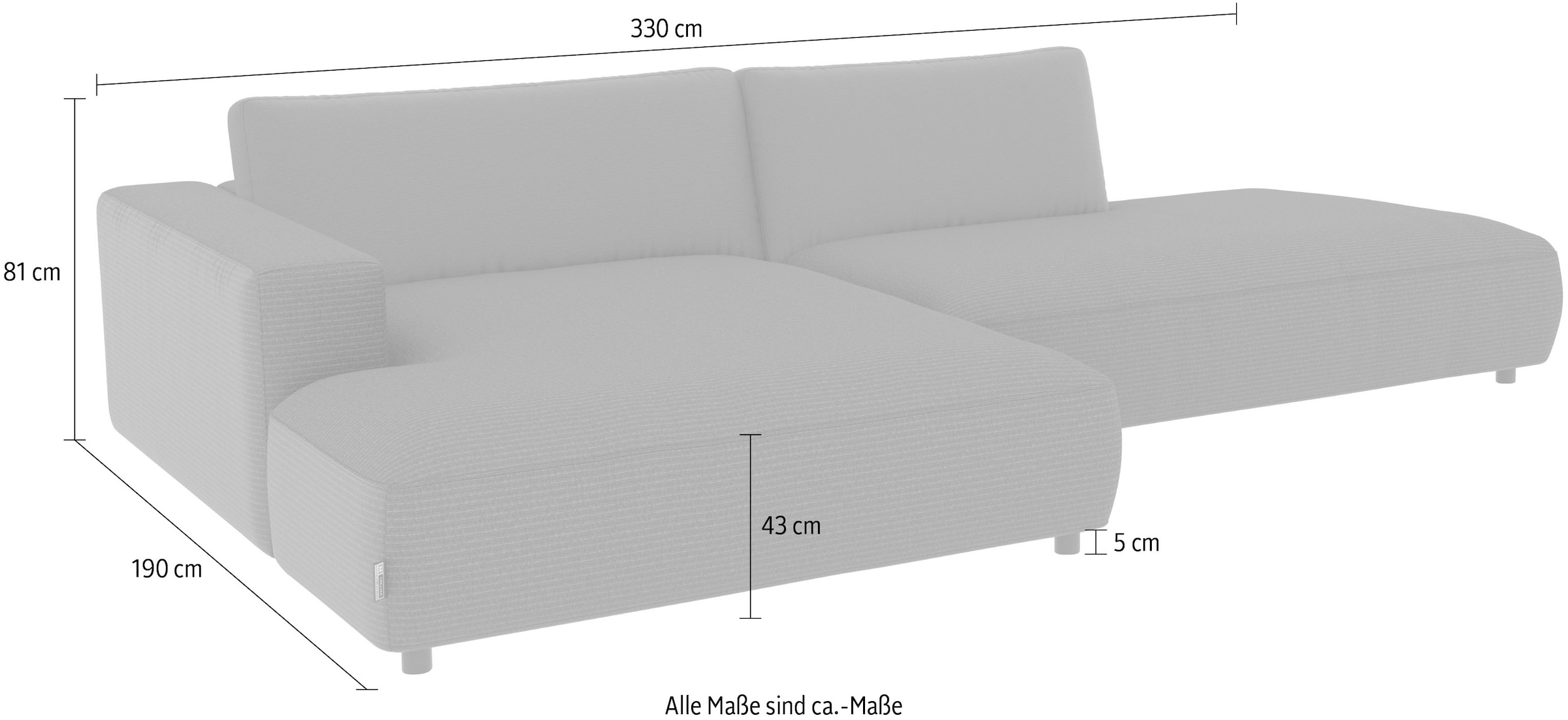 Musterring Canapé d'angle »Lucia modern und bequem, Breite 330cm, L-Form« différentes couleurs, grand fauteuil long avec accoudoir, B330 x P190 cm