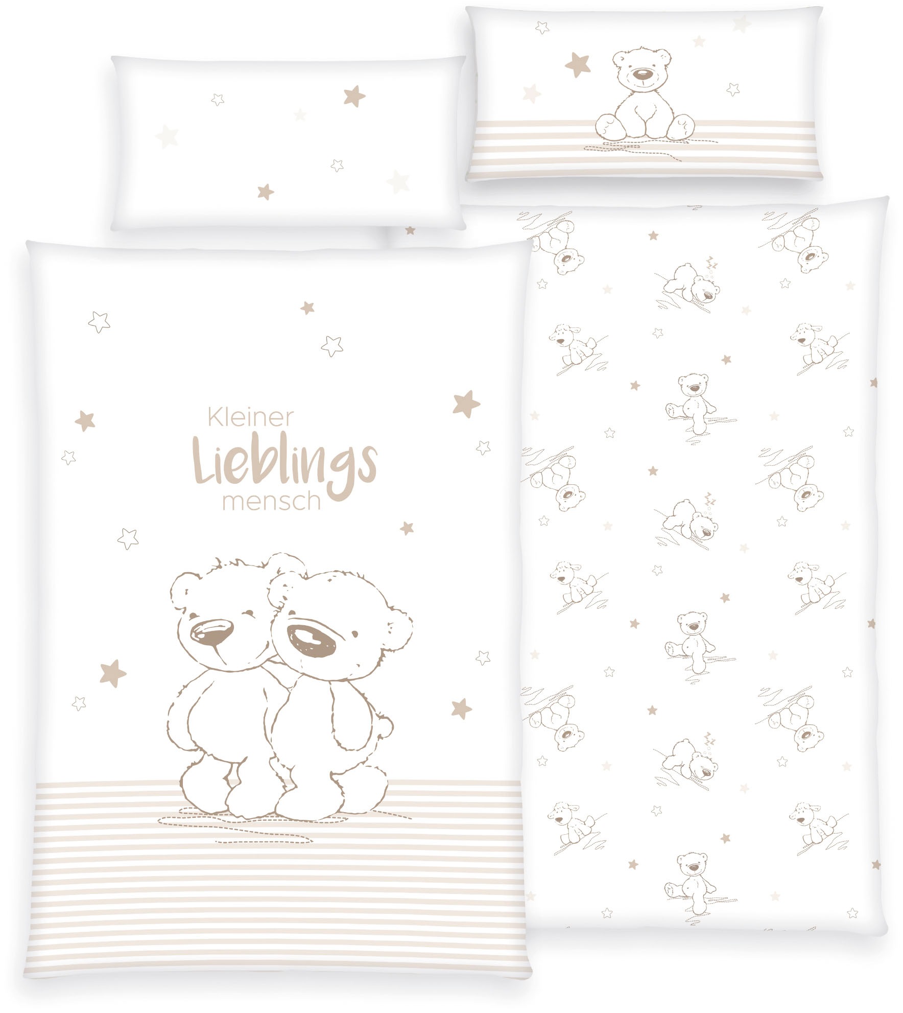 Image of GOODproduct Kinderbettwäsche "Kleiner Liebling in Gr. 100x135 und 135x200 cm" 2 Stk. aus Baumwolle, mit niedlichem Bärenmotiv & Schriftzug, Babybettwäsche