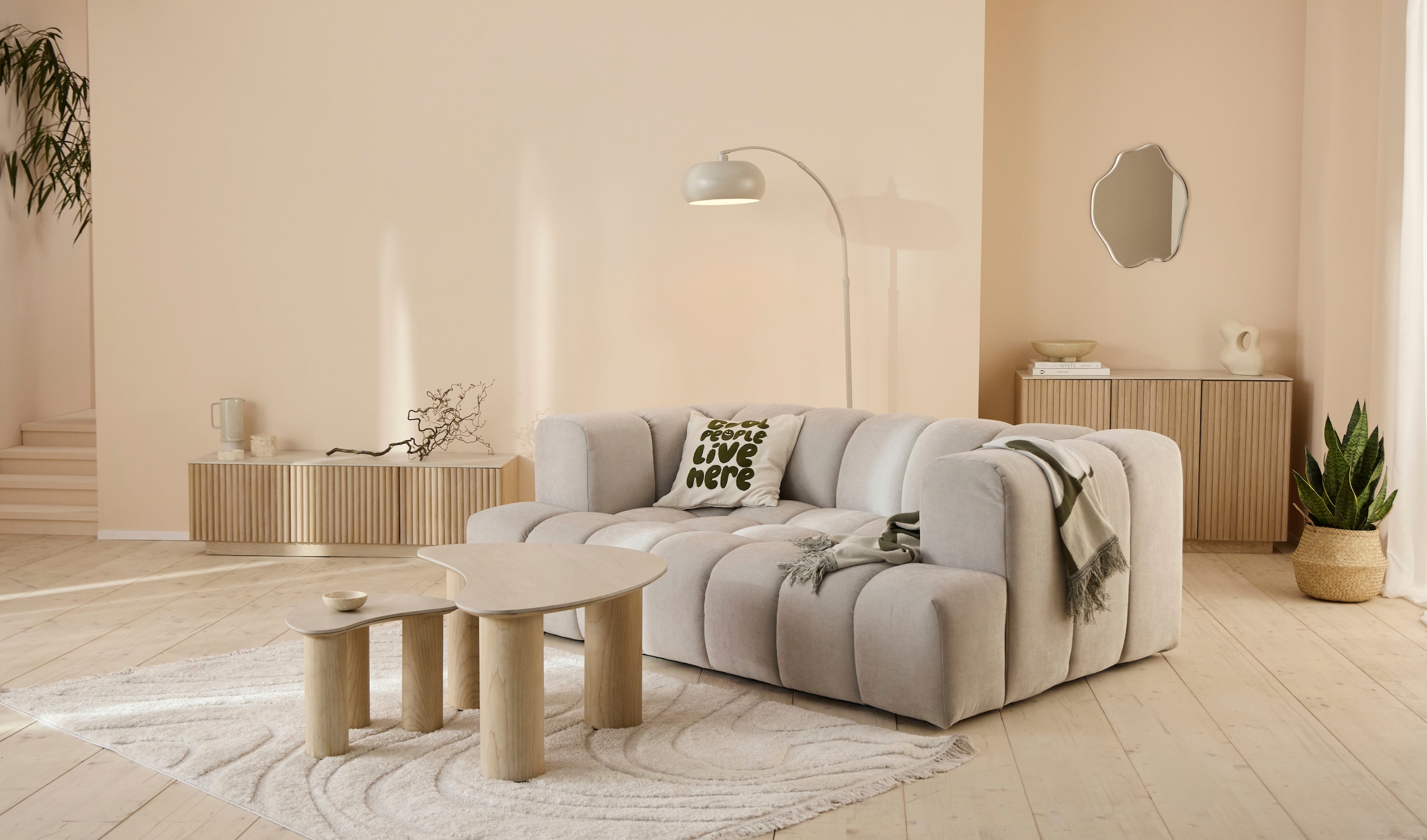 homsy by Ana Johnson Sideboard »Solva« Holzoptik aus Esche, geriffelte Front, Keramikplatte, Breite 119 cm