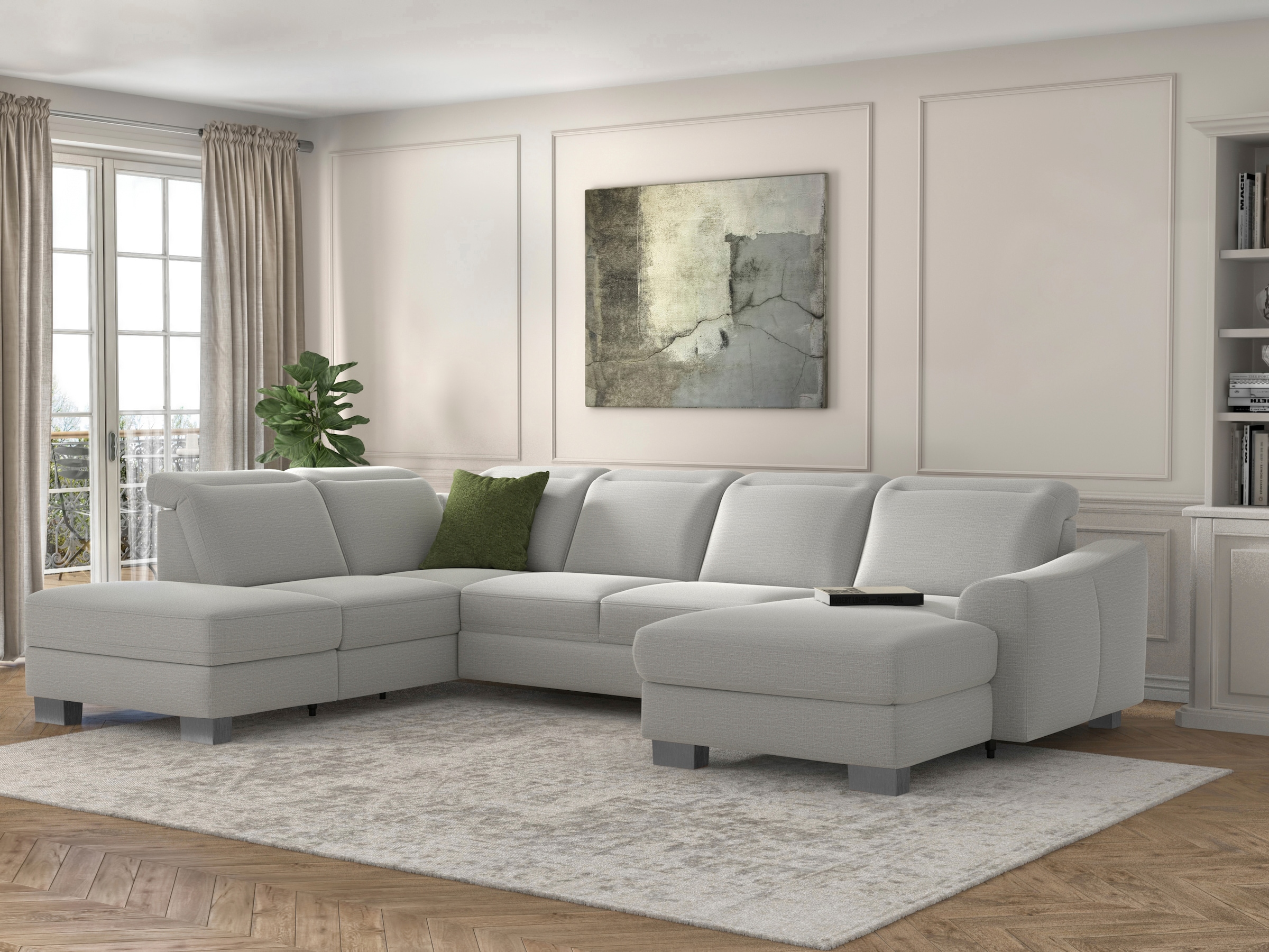 sit&more Wohnlandschaft »Dundee U-Form« mit Federkern und Edelstahlfüssen, wahlweise mit Kopfteilverstellung