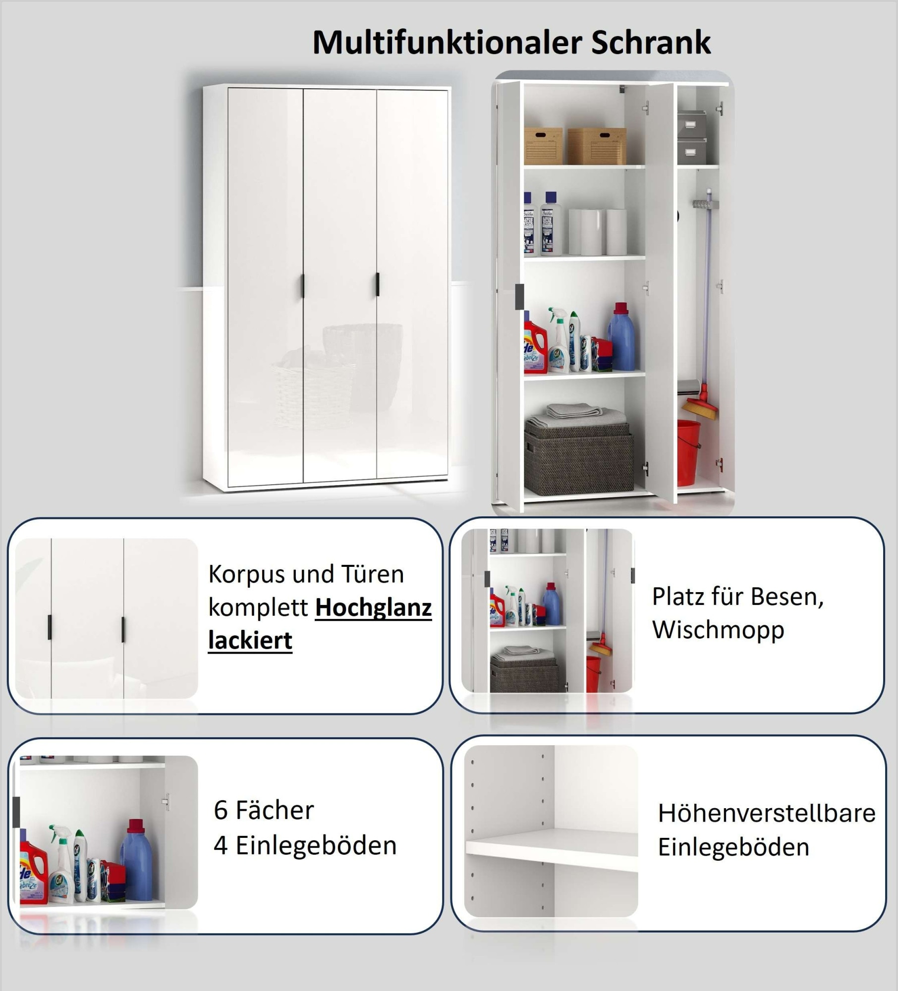 INOSIGN Mehrzweckschrank »Stauraumschrank , Breite 107 cm , Höhe 178 cm« 1 Stk. tlg. 3 Türen,1 kleiner und 3 grosse Einlegeböden- Schrank hochglanz lackiert