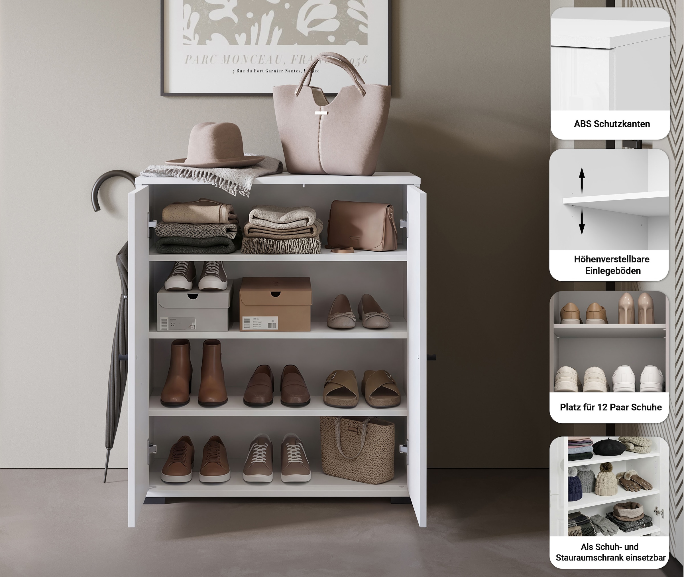 Home affaire Armoire à chaussures »Schuhkommode Dino« 1 cuis tlg. Espace de rangement avec 2 portes et étagères réglables, largeur 70 cm