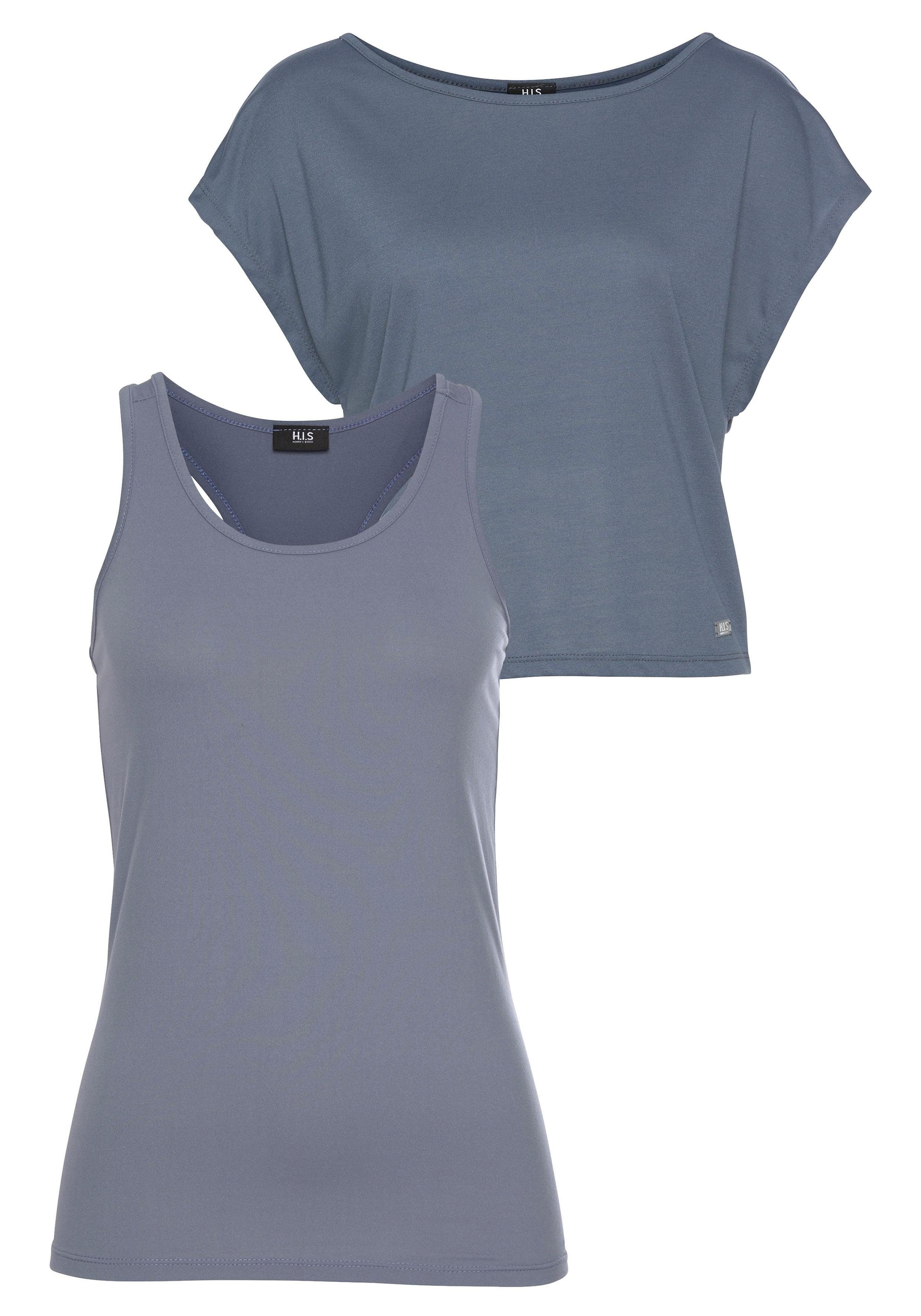 Image of H.I.S Trainingsshirt "2-tlg. Set: Shirt & Top" Set, 2, Kurzarm, Rundhals, aus Polyester und Viskose, mit stylischen Badges