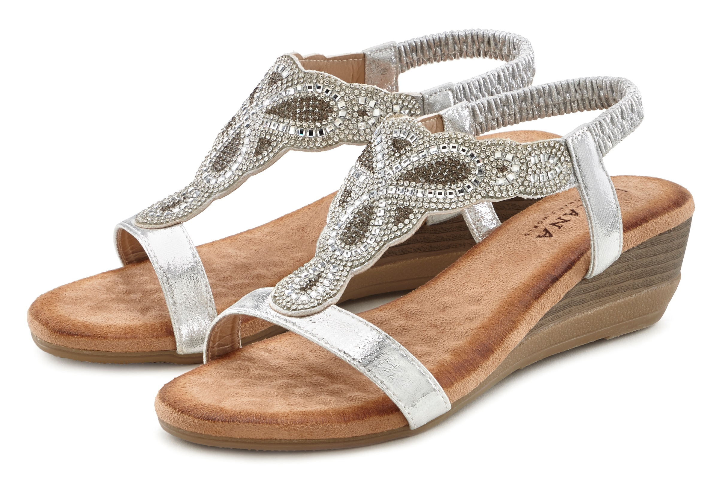 Image of LASCANA Sandalette "Sommerschuh" Sandale, Sommerschuh mit leichtem Keilabsatz und Glitzer-Steinchen