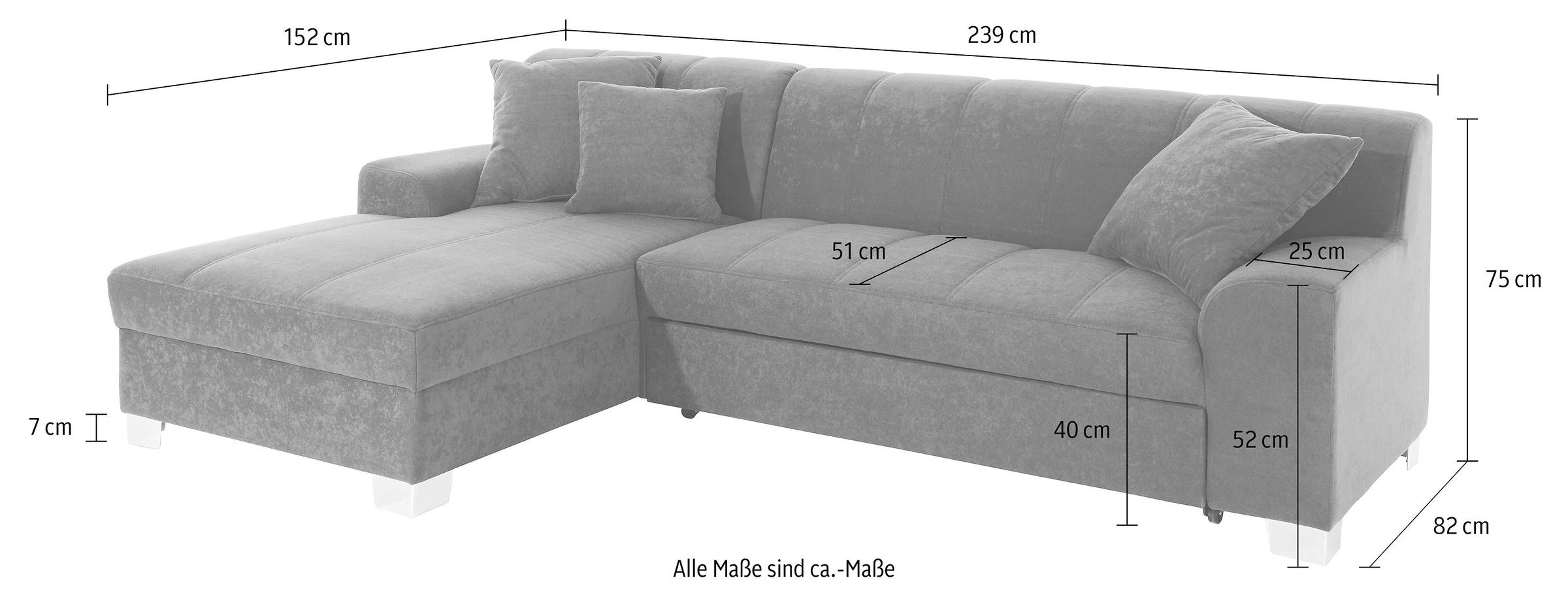 DOMO collection Ecksofa »Turah incl. Zierkissen, moderne Steppung, auch in Leder«, wahlweise mit Bettfunktion, Schlafsofa, B/T/H: 239/152/75 cm, L-Form
