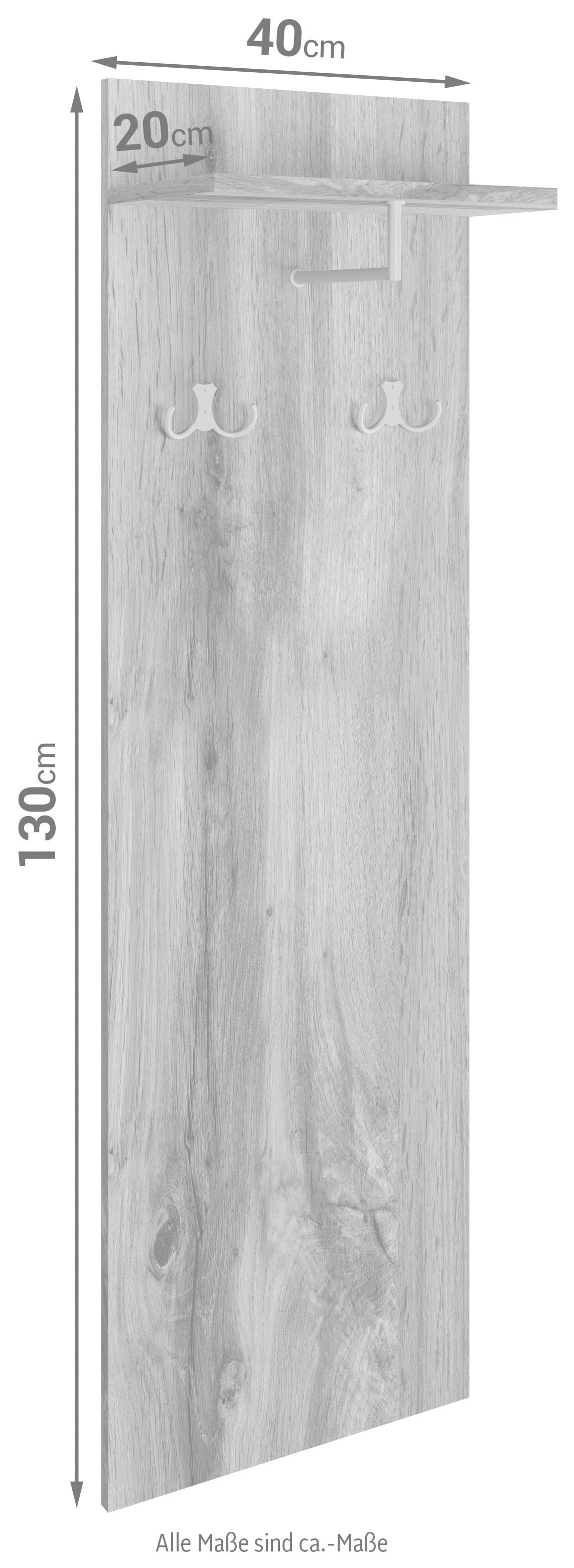 GOODproduct Garderobenpaneel »Paris« 1 Stk. tlg. Wandgarderobe mit Doppelhaken und Kleiderstange (B/T/H): 40/21,5/130cm