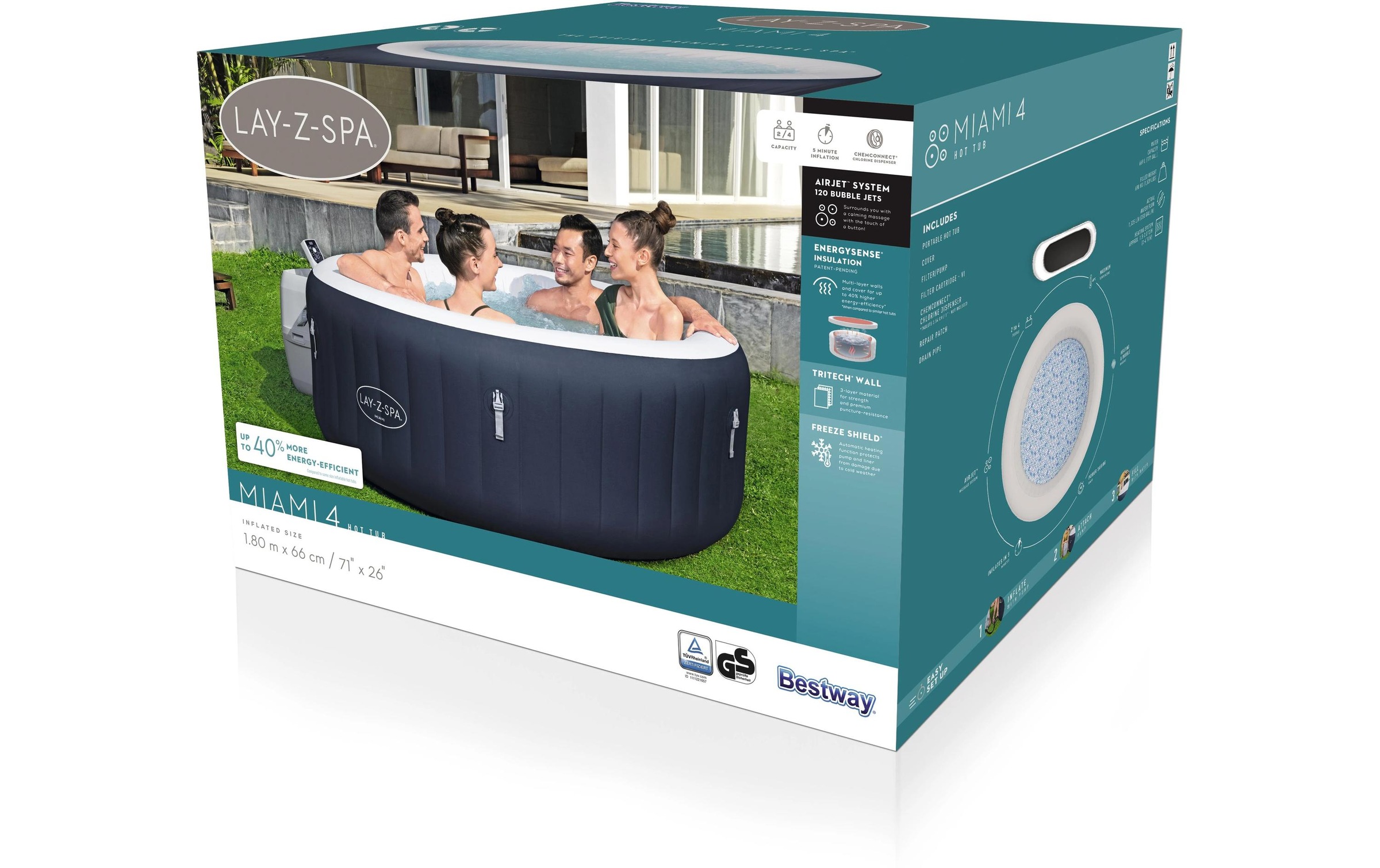Bestway Jacuzzi »Miami AirJet Ø 180« Aufblasbarer, energieeffizienter Whirlpool für vier Personen