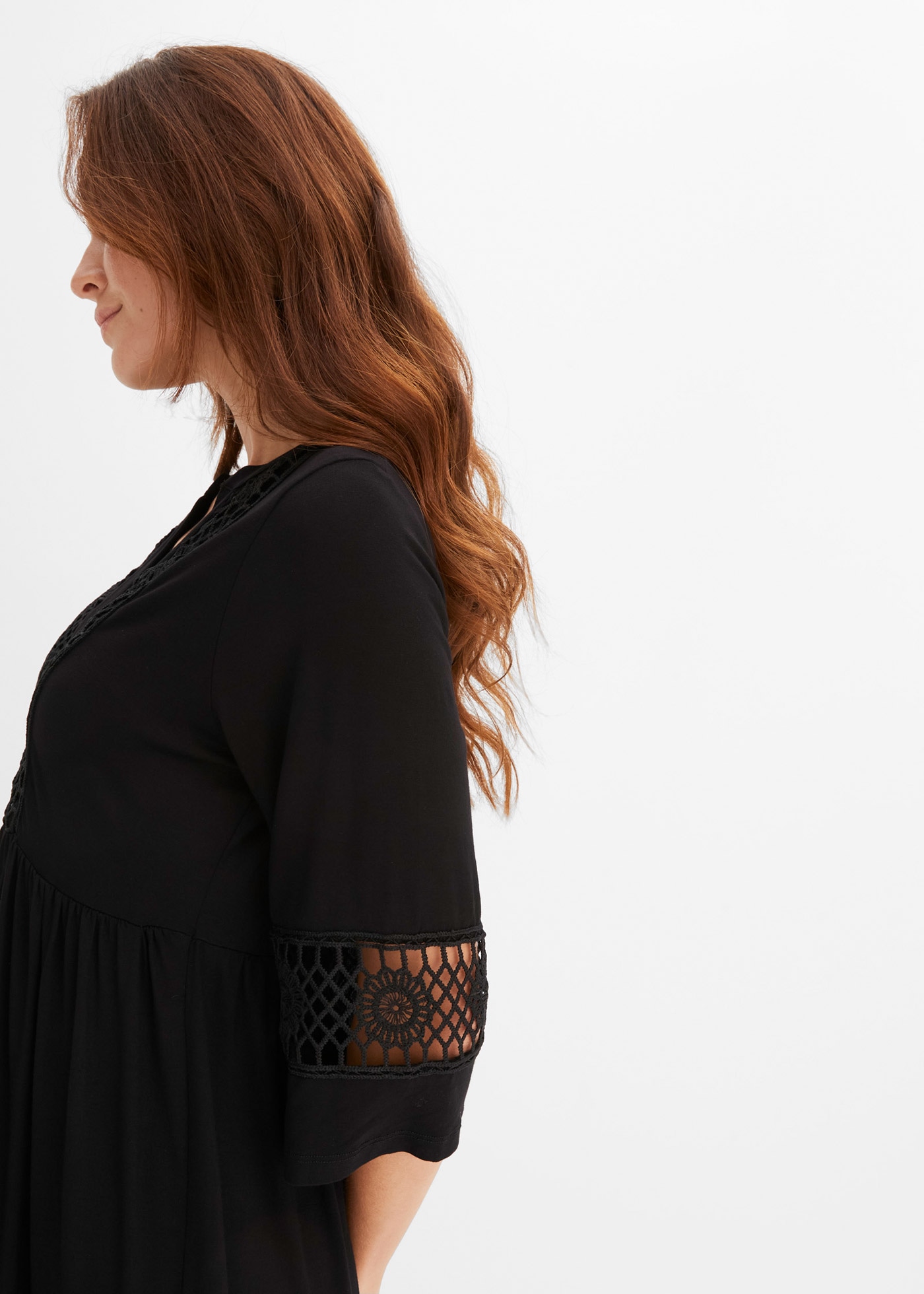 bonprix Tunikakleid ausgestellte Passform, mit hochwertiger Spitze, mit 3/4-Ärmeln