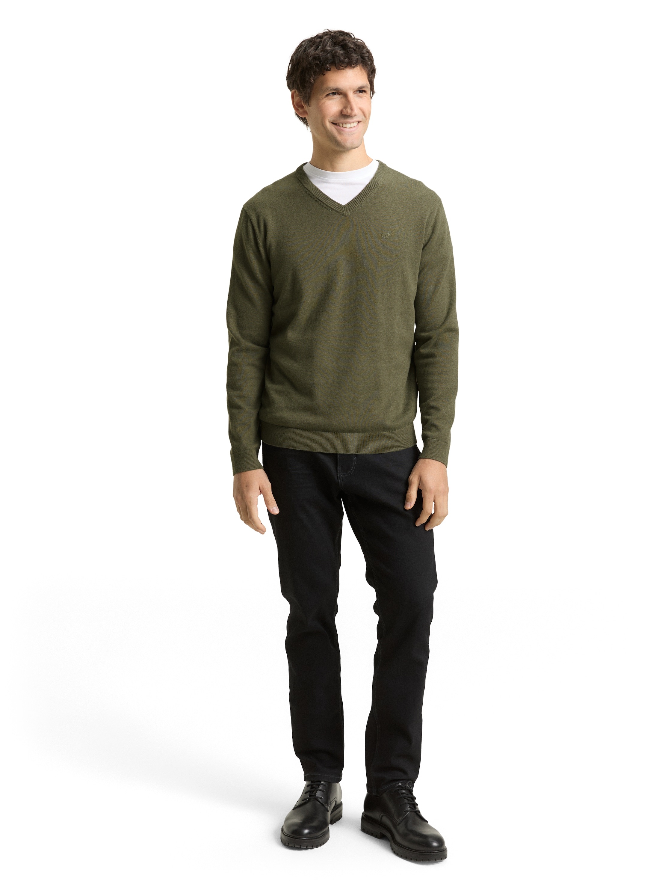 TOM TAILOR V-Ausschnitt-Pullover mit kleiner Logo-Stickerei