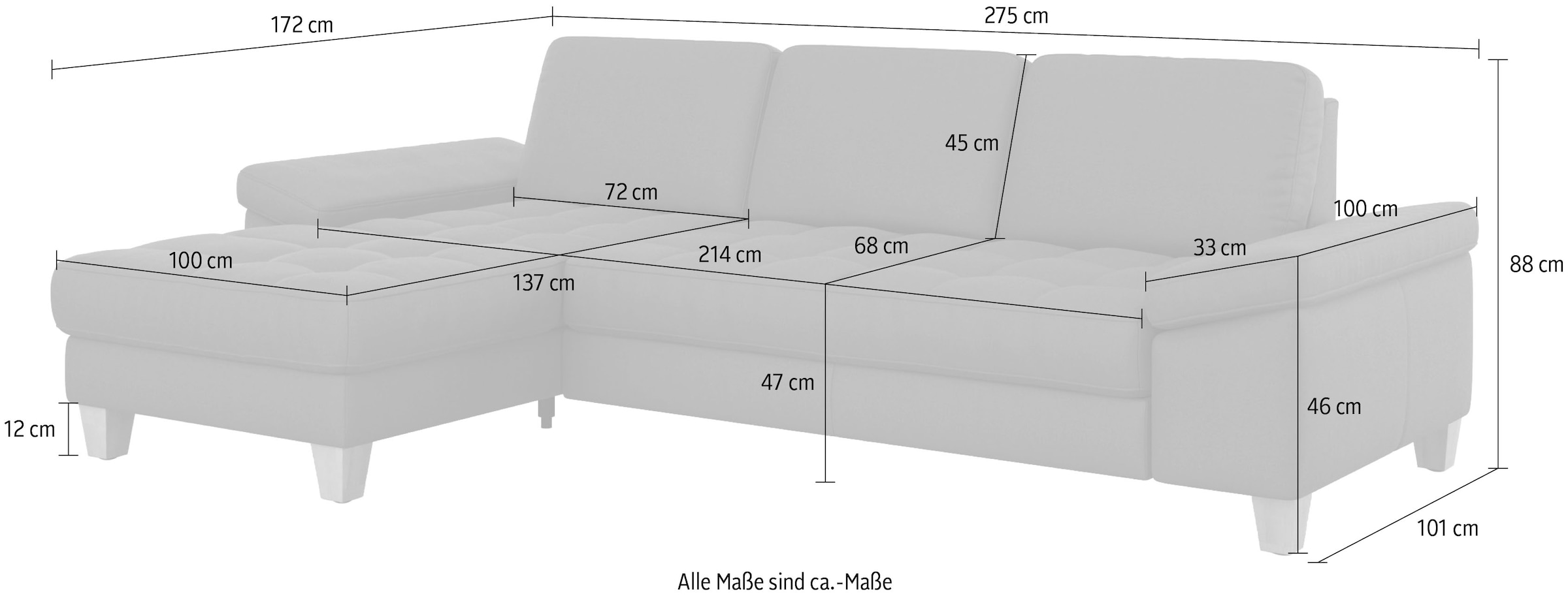sit&more Ecksofa »Westham L-Form«, mit Recamiere, mit oder ohne Bettfunktion, Bettkasten, Füsse Eiche