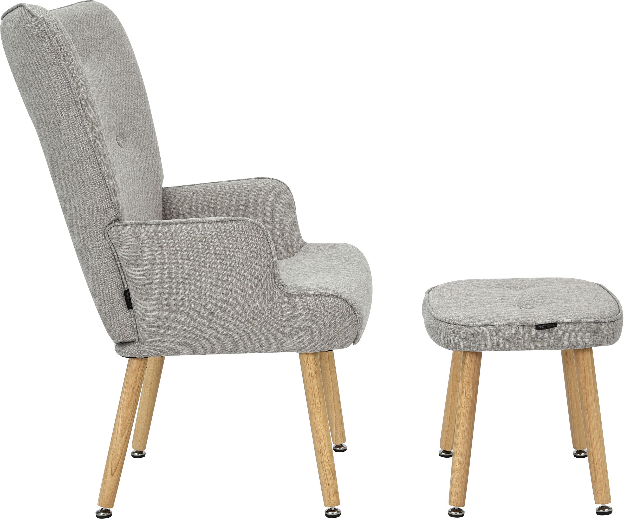INOSIGN Ohrensessel »PERHAM, Sessel mit Hocker im Set, Knopfheftung, Massivholz-Füsse,«, komfortabler Relaxsessel und Sitz-Hocker mit Strukturbezug
