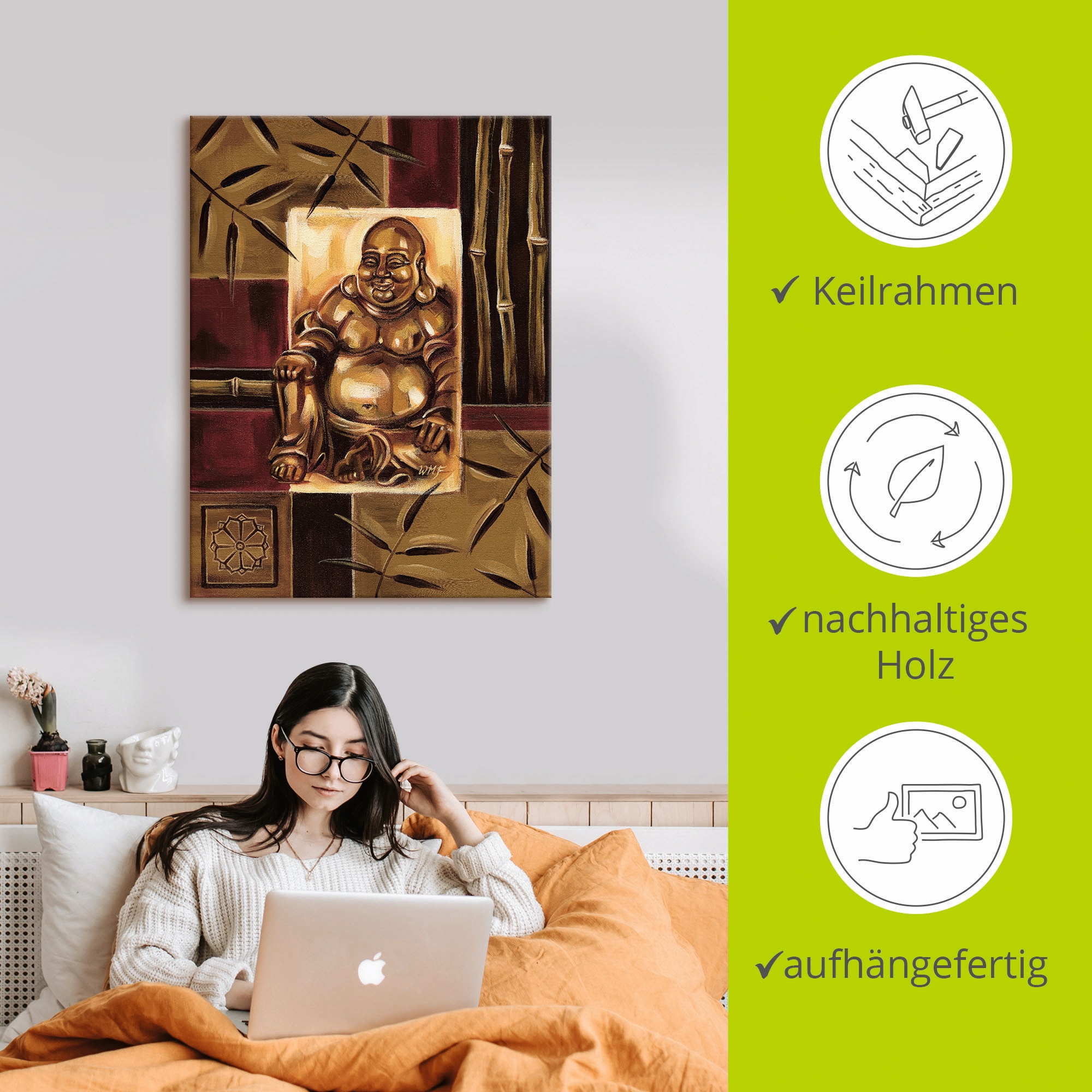 Artland Wandbild »Lachender Buddha«, Religion, (1 St.), als Leinwandbild, Poster in verschied. Grössen