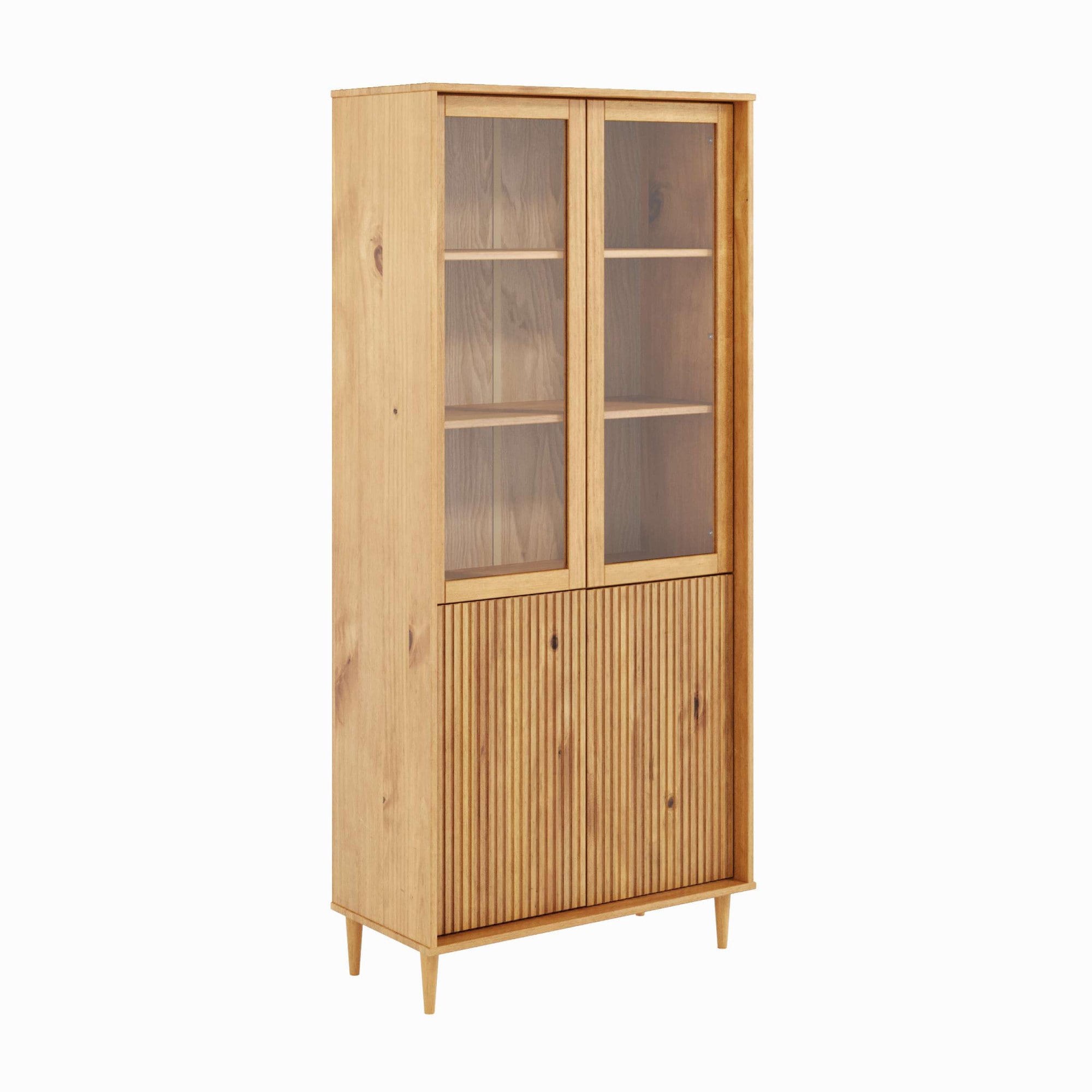 GOODproduct Vitrine »Malmedy Front mit gefrästen Rillen« aus massivem Kiefernholz, Push-to-open, FSC, Breite 80 cm, Höhe 180 cm