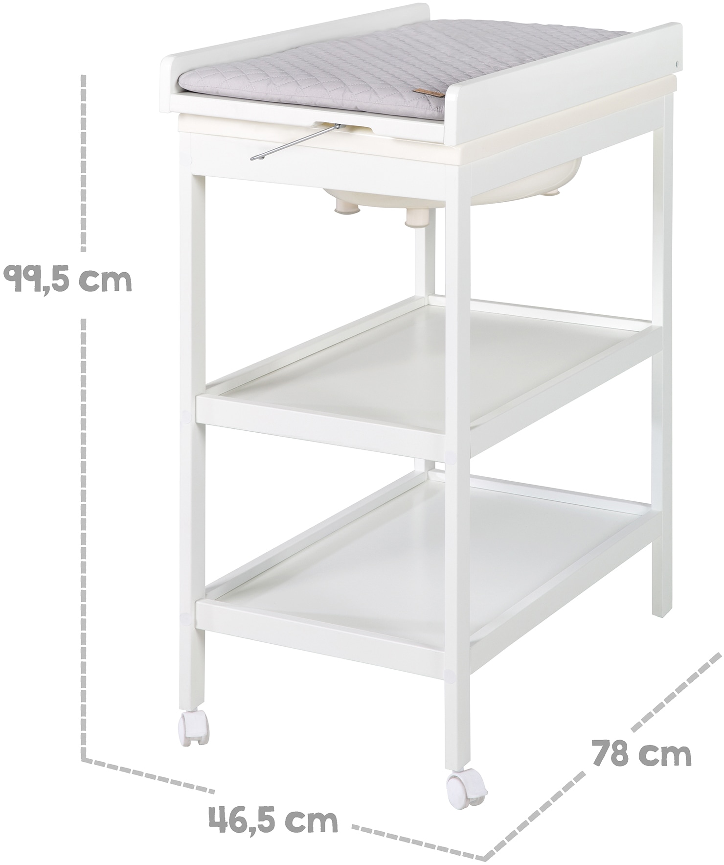 roba® Bade- und Wickelregal »Style, Baby Pool, weiss«, bis 11 kg, inkl. Wickelauflage silbergrau, 47 cm