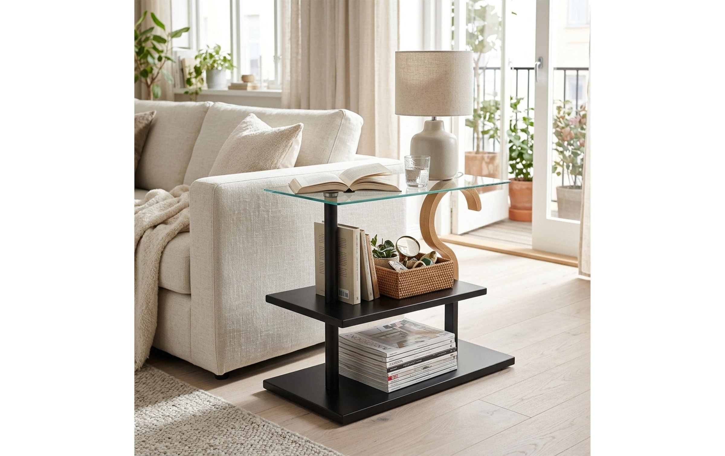 relaxdays »relaxdays Beistelltisch 60 x 50 cm, Schwarz/Braun/Transparent«