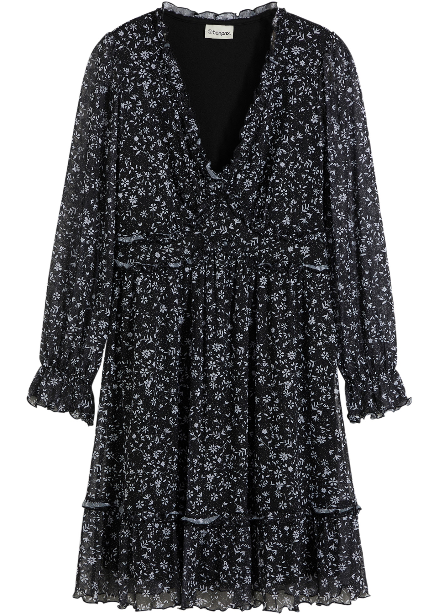 bonprix Mini-robe 1 tlg. eleganter Stil, aus Mesh-Material mit floralem Druck, mit langem Arm
