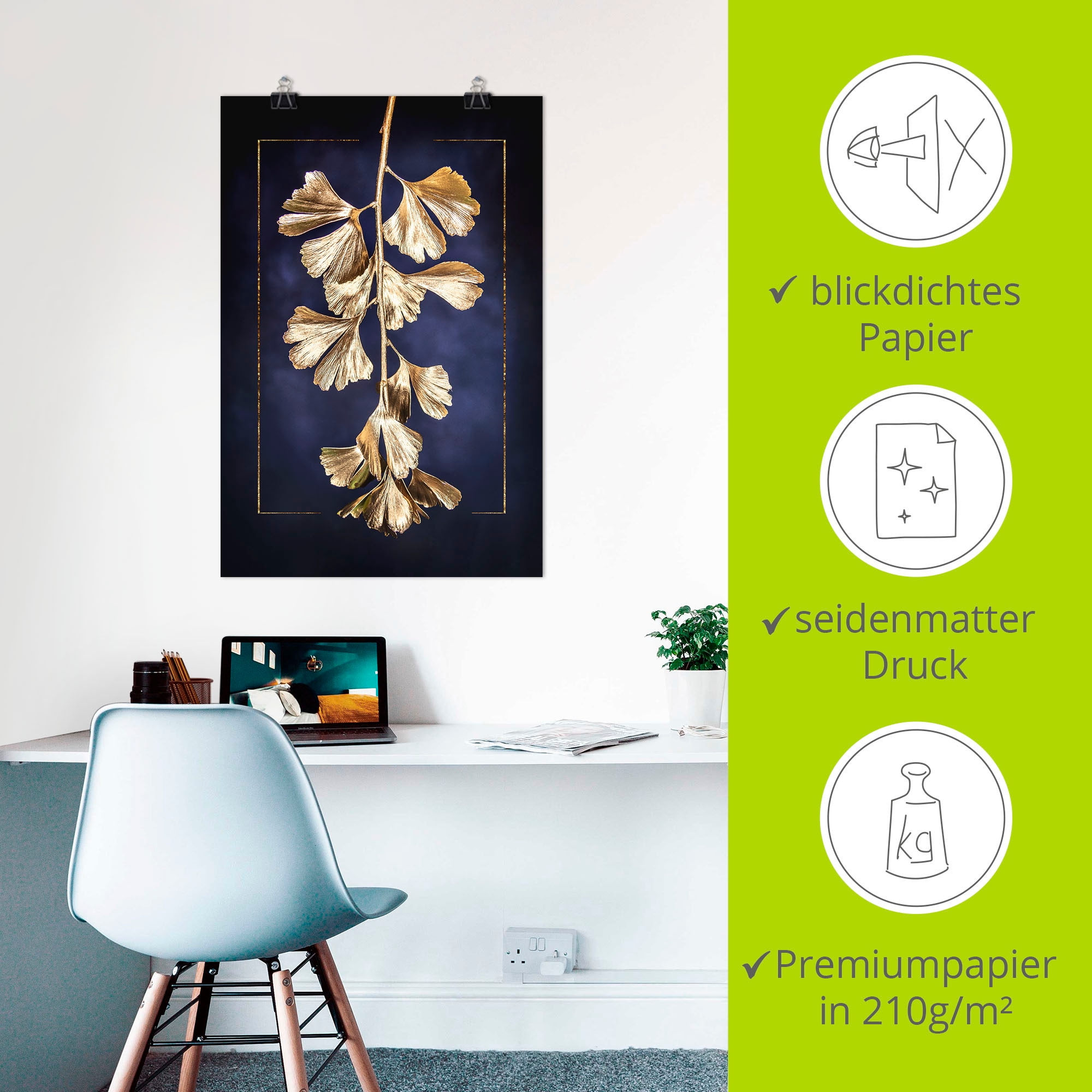 Artland Wandbild »Goldener Gingko« Blätterbilder 1 Stk. tlg. als Leinwandbild, Poster in verschied. Grössen