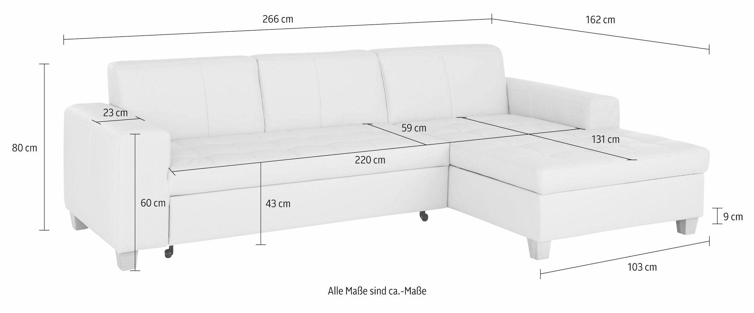 Home affaire Ecksofa »Corby L-Form«, wahlweise mit Bettfunktion, Steppung auf Sitzfläche