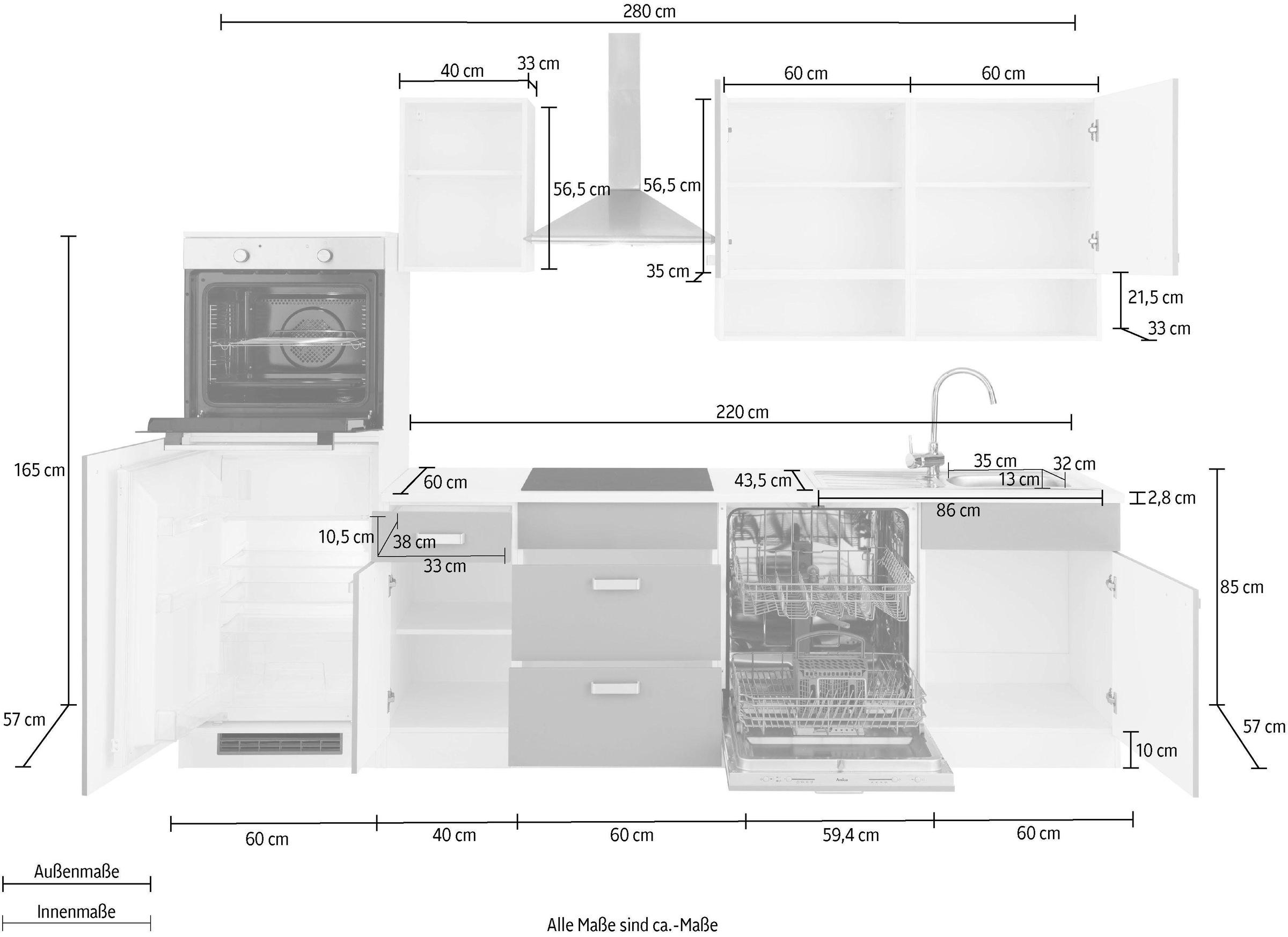 wiho Küchen Küchenzeile »Husum«, ohne E-Geräte, Breite 280 cm