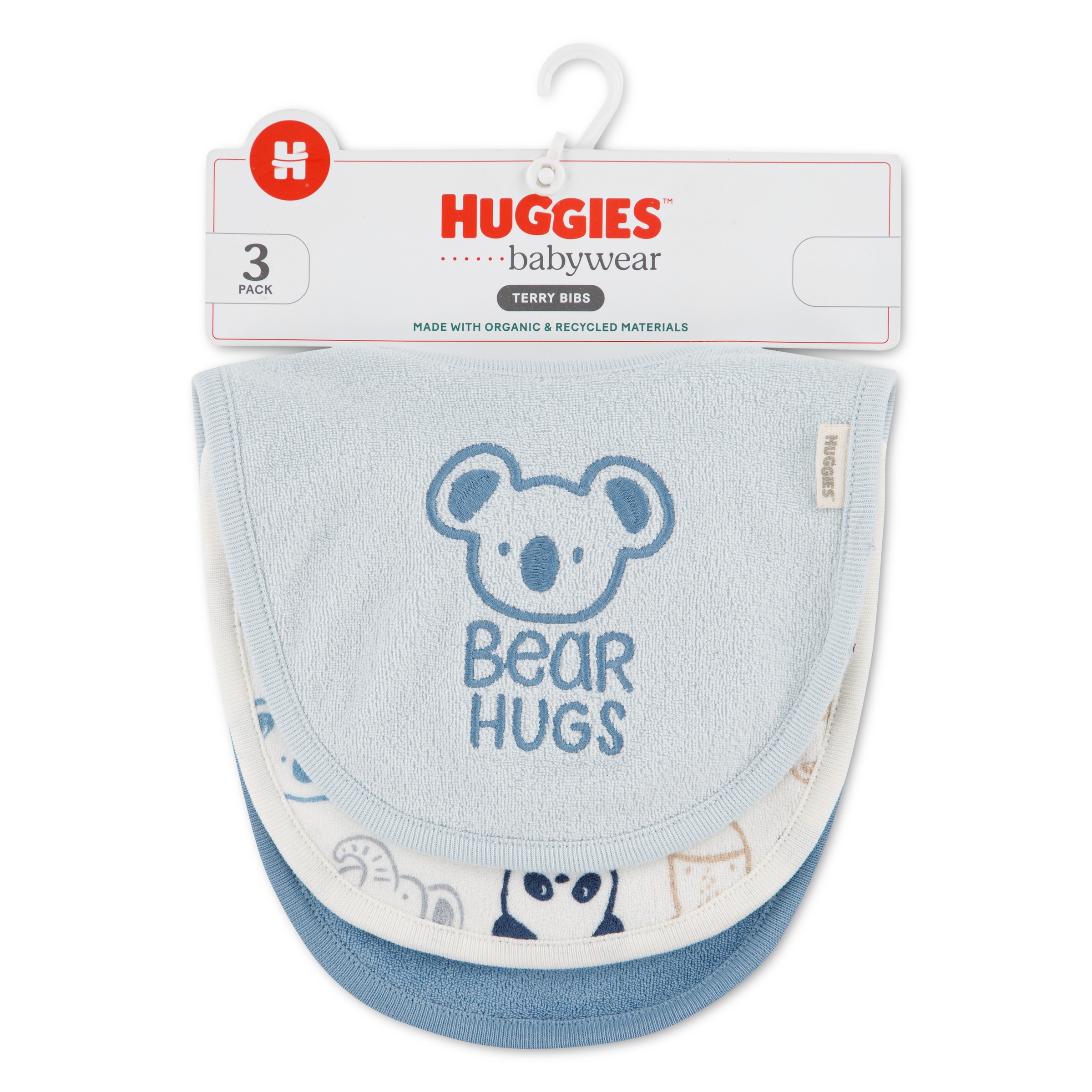 HUGGIES babywear Bavoir »HGHB 3PK BIBS« Paquet, 3 cuis tlg. avec imprimé ourson et fermeture velcro