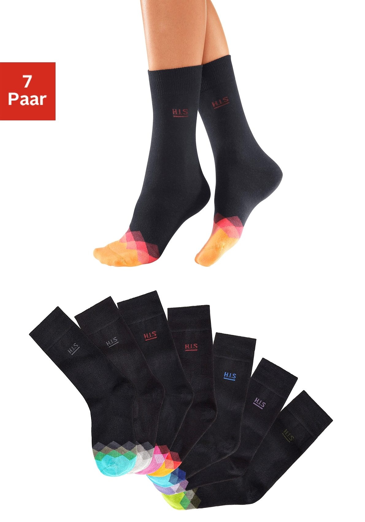 Image of H.I.S Socken Packung, 7 Stk. tlg. mit bunt gemusterter Spitze