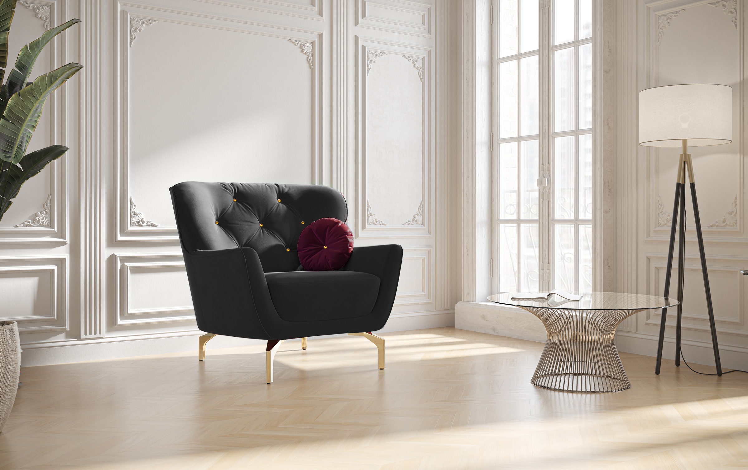sit&more Sessel »Orient 3«, inkl. 1 Zierkissen mit Strass-Stein, goldfarbene Metallfüsse