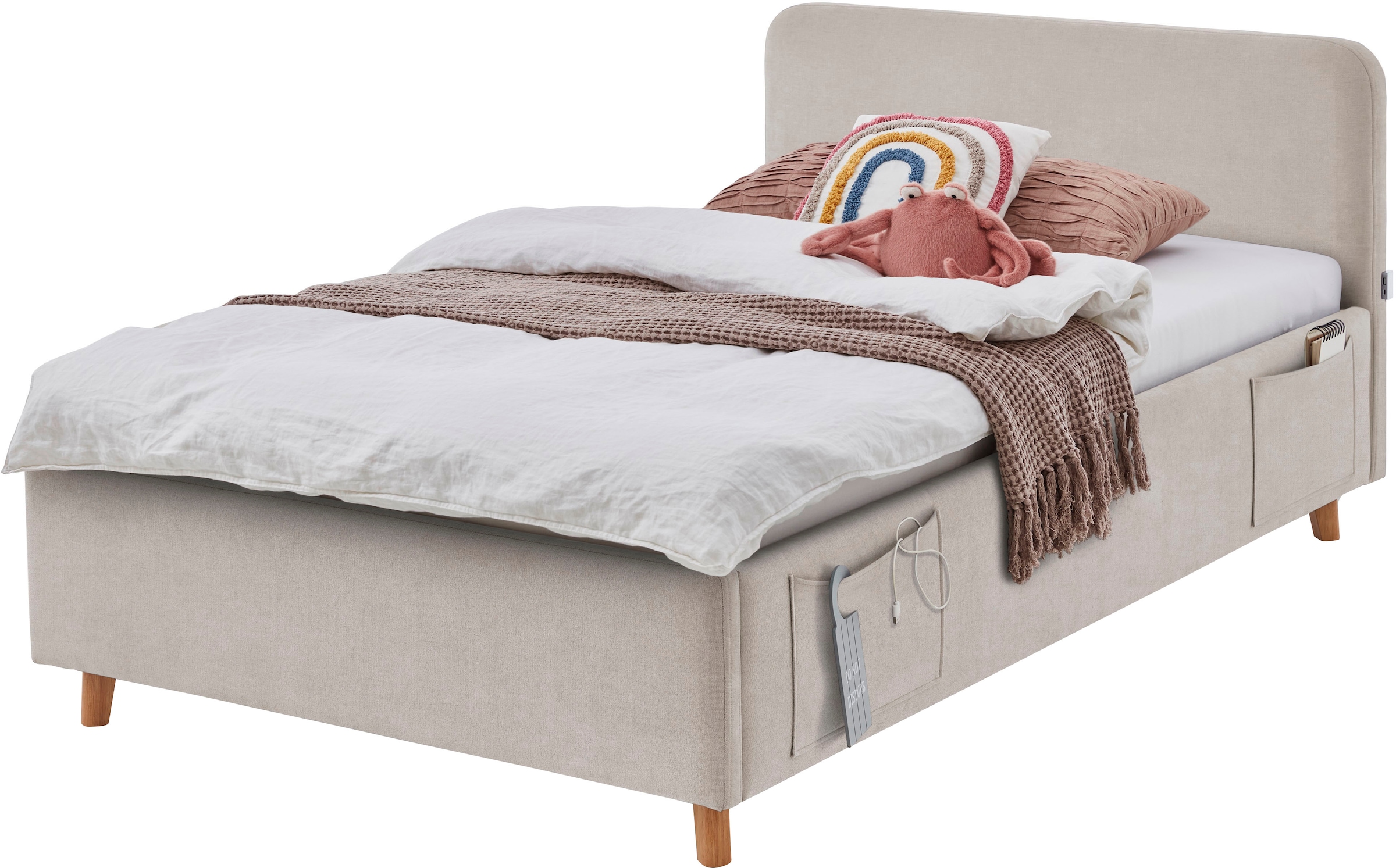 meise.möbel Lit d'enfant »COSY in de Breiten 90, 120 & 140 erhältlich, wahlweise mit Bettkasten« disponible avec pied en bois noir ou chêne, incl. prise USB