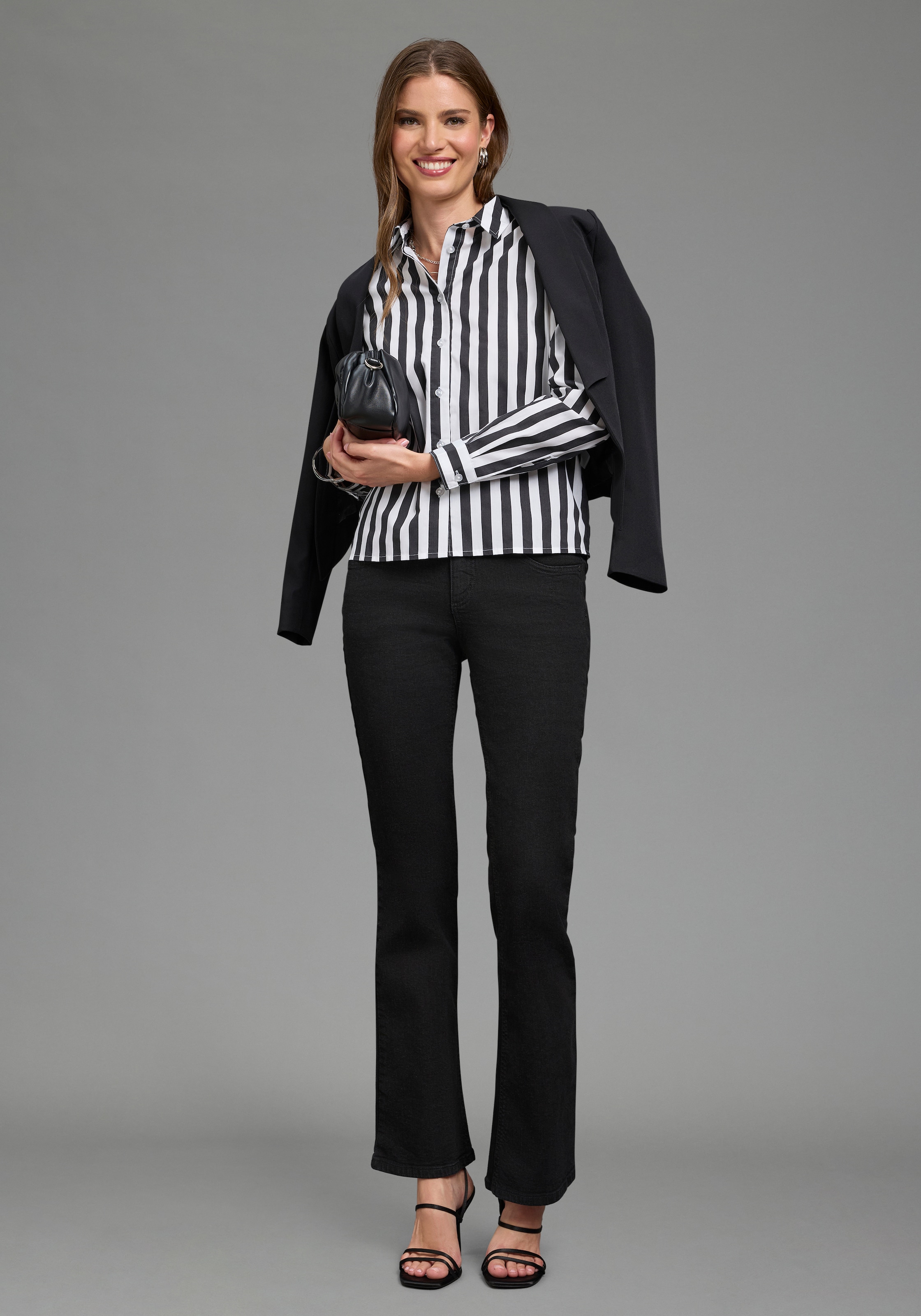Laura Scott Blouse classique coupe cintrée, avec manchette à 1 bouton, aspect rayé