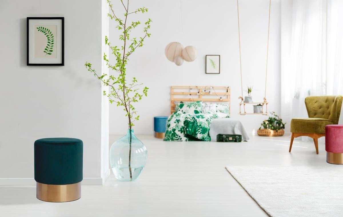 Image of Kayoom Hocker "Nano 110, Hocker in stilvollem Design, runde Form, mit Fuss aus Metall" 1 Stk. tlg. Golz Akzente, mit pflegeleichtem Stoffbezug, runde Form